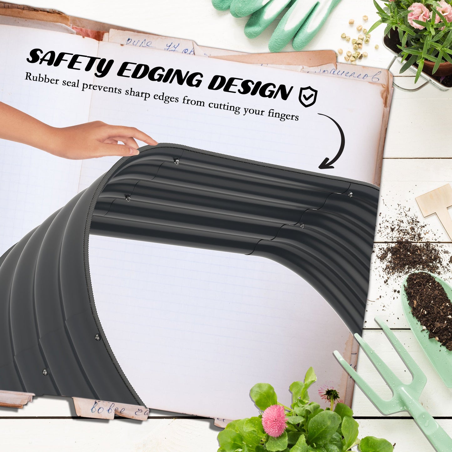 3-Tier Raised Garden Bed Kit, 5.2x3.6x2.7ft Outdoor Galvanized Planter Box with Safety Edging for Vegetables, Flowers, Fruits and Herbs, Dark Grey