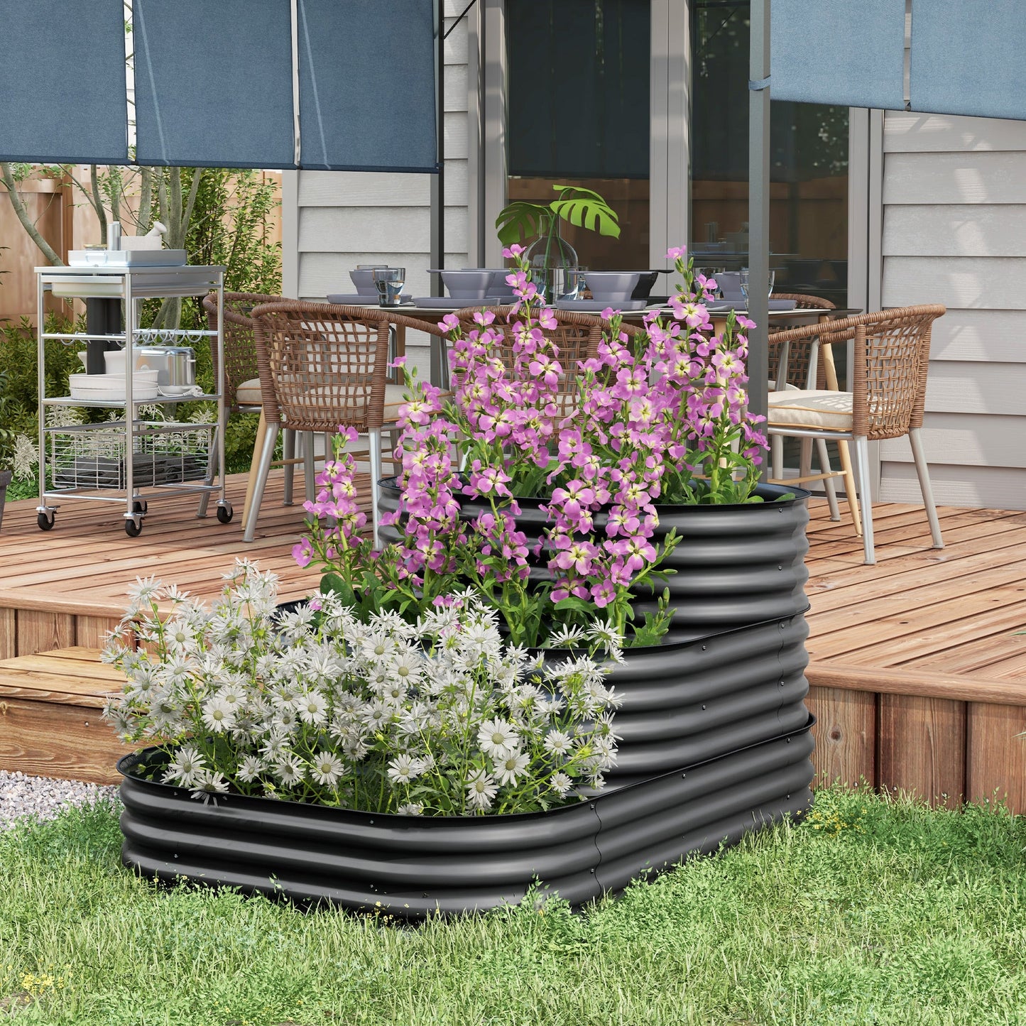 3-Tier Raised Garden Bed Kit, 5.2x3.6x2.7ft Outdoor Galvanized Planter Box with Safety Edging for Vegetables, Flowers, Fruits and Herbs, Dark Grey