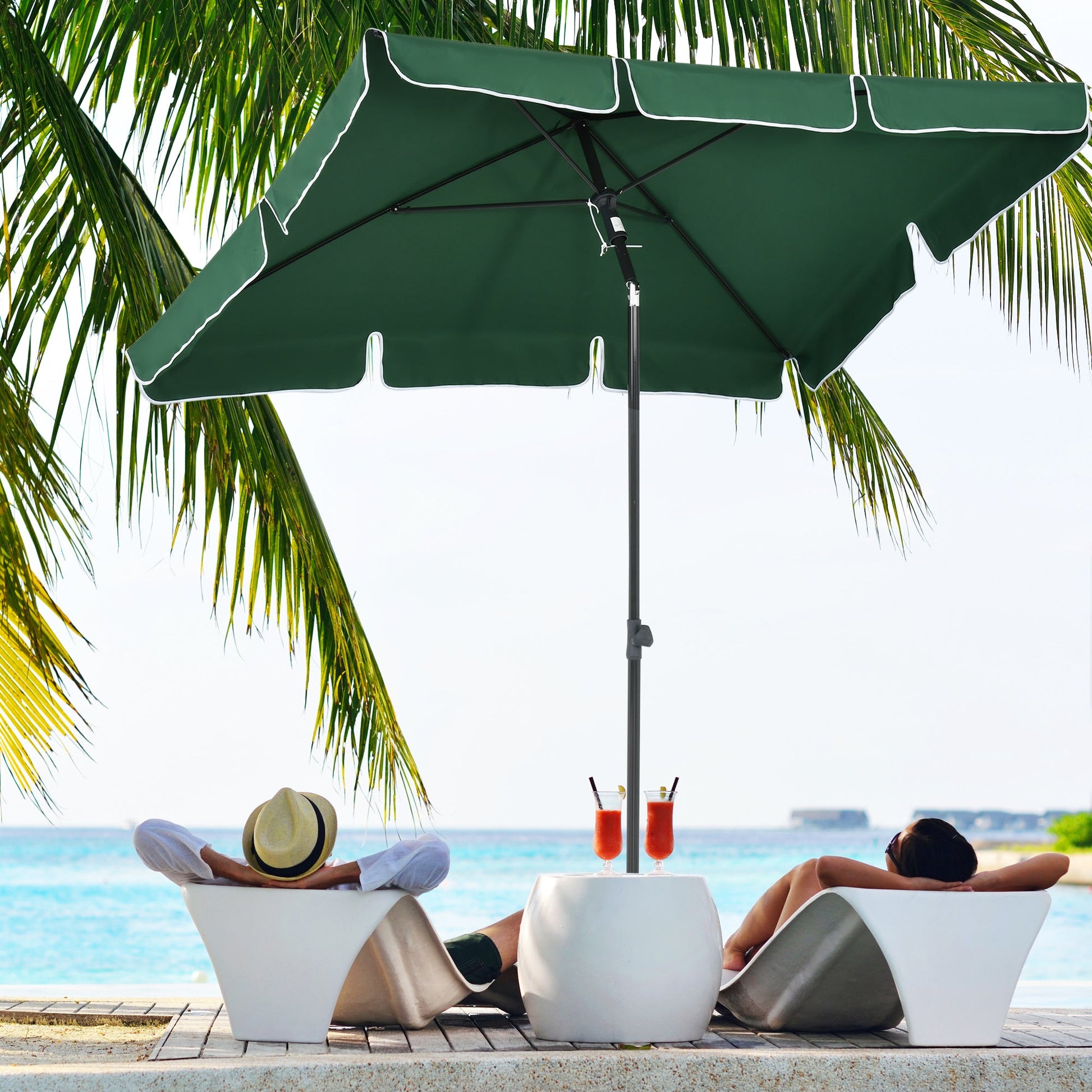 6.5x4ft Rectangle Patio Umbrella Aluminum Tilt Adjustable Garden Parasol Sun Shade Outdoor Canopy Green