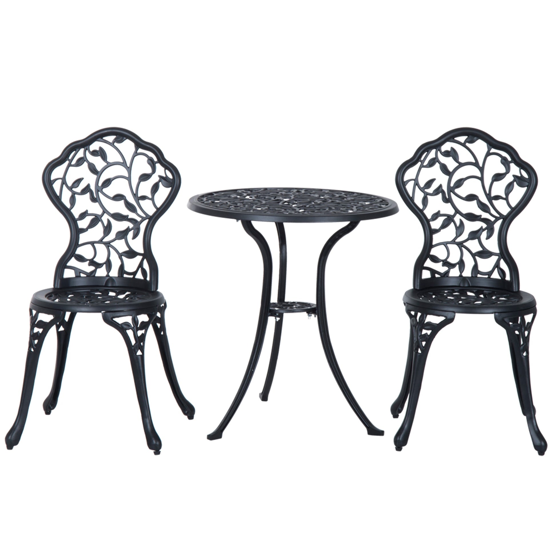 3 Pieces Bistro Set, Patio Table and Chairs with Cast Aluminum Frame for Garden, Balcony, Porch, Black