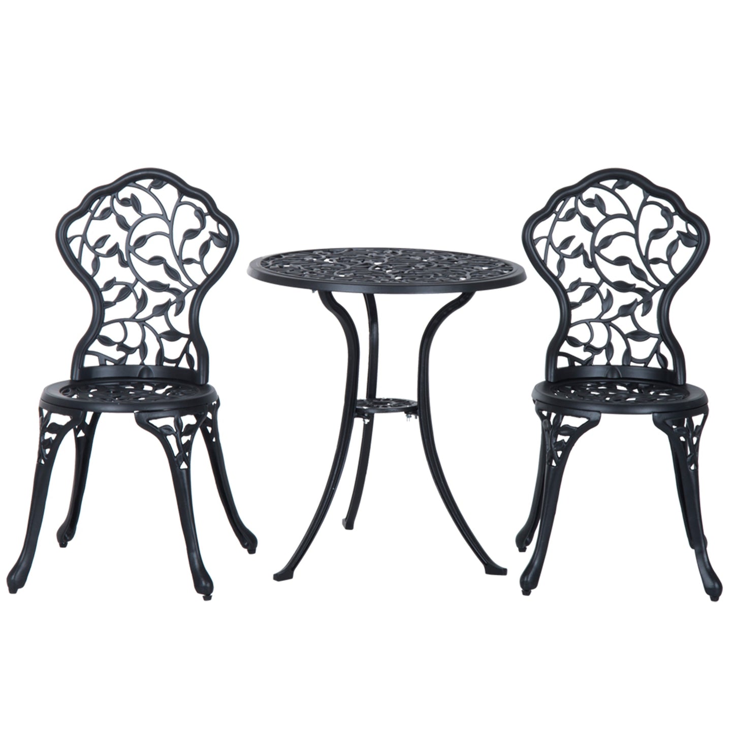 3 Pieces Bistro Set, Patio Table and Chairs with Cast Aluminum Frame for Garden, Balcony, Porch, Black