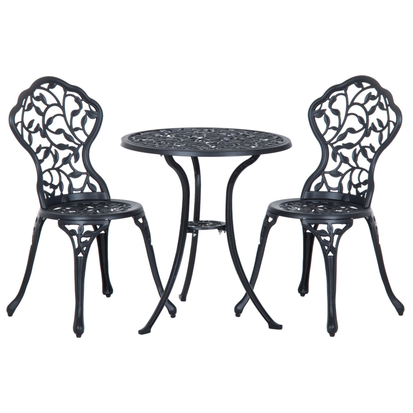 3 Pieces Bistro Set, Patio Table and Chairs with Cast Aluminum Frame for Garden, Balcony, Porch, Black