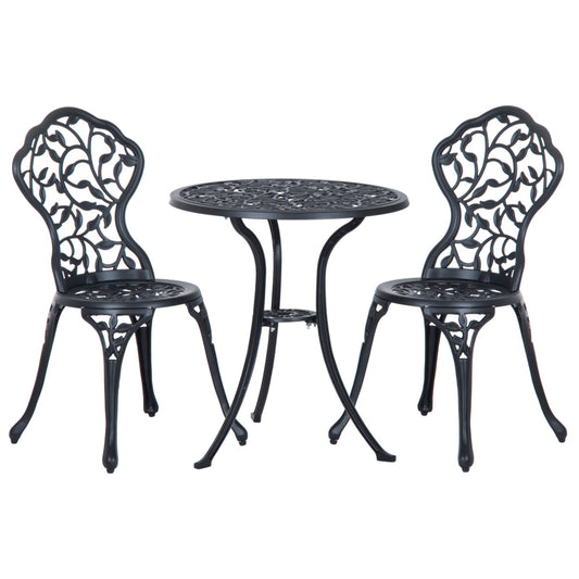 3 Pieces Bistro Set, Patio Table and Chairs with Cast Aluminum Frame for Garden, Balcony, Porch, Black