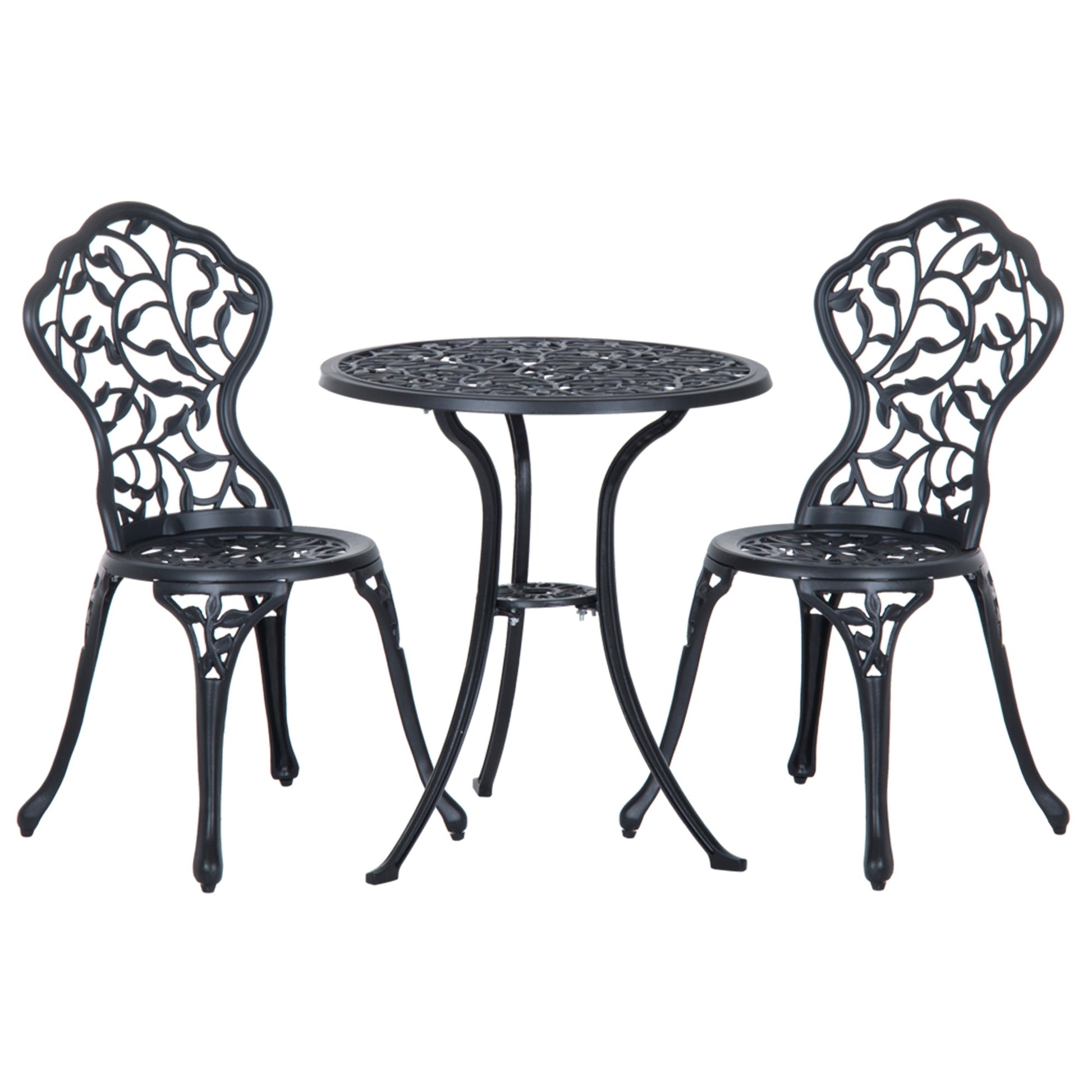 3 Pieces Bistro Set, Patio Table and Chairs with Cast Aluminum Frame for Garden, Balcony, Porch, Black