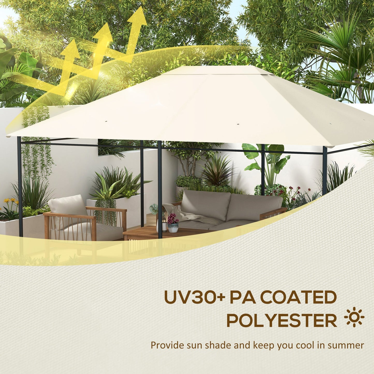 10' x 13' Gazebo Canopy Replacement, Outdoor Gazebo Cover Top Roof Replacement with Vents and Drain Holes, (TOP COVER ONLY), Cream White