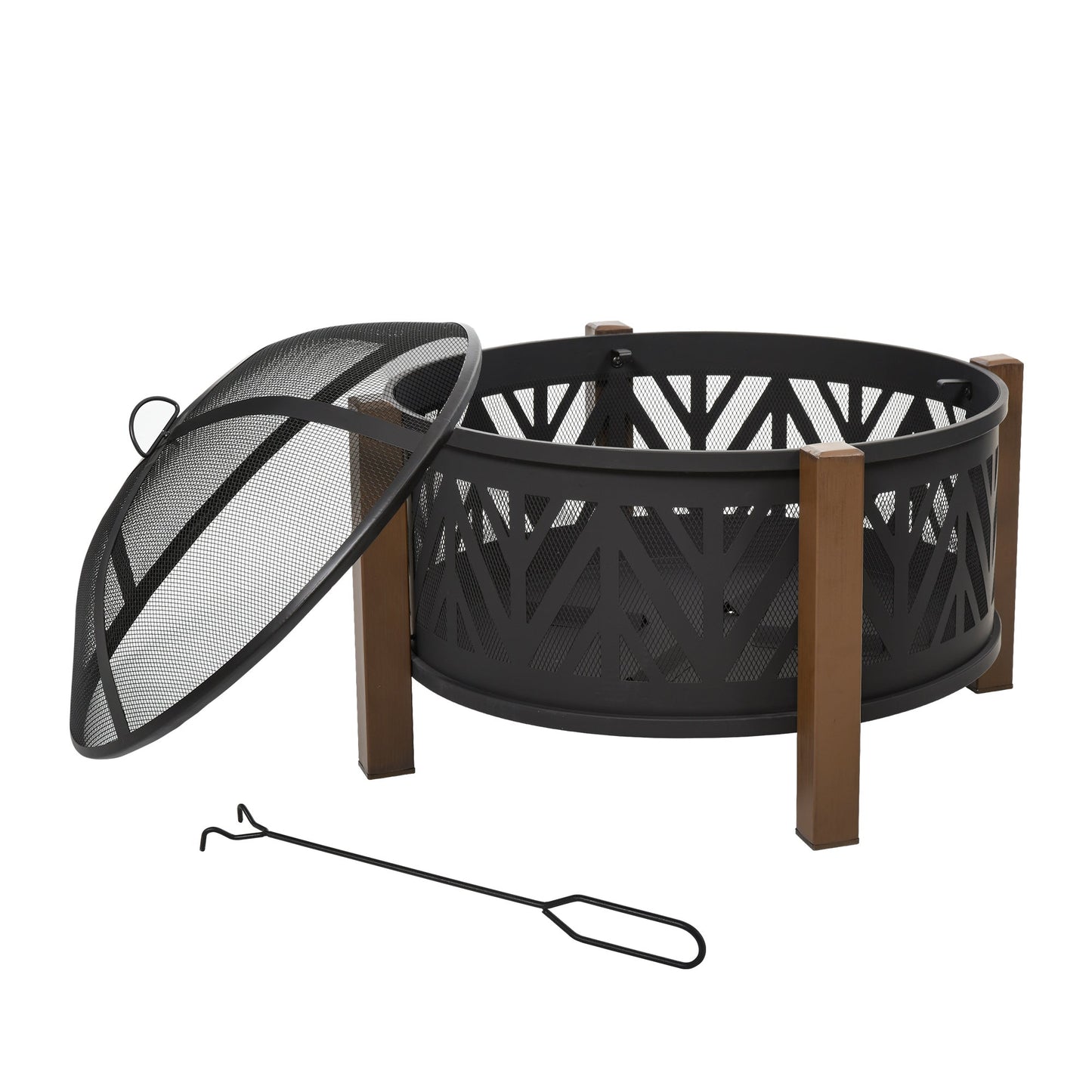 31" Outdoor Fire pit, 2-in-1 Round Fire Pit Brazier with Lid, BBQ Grill, Poker for Backyard, Camping, Bonfire, Wood Burning Stove, Black