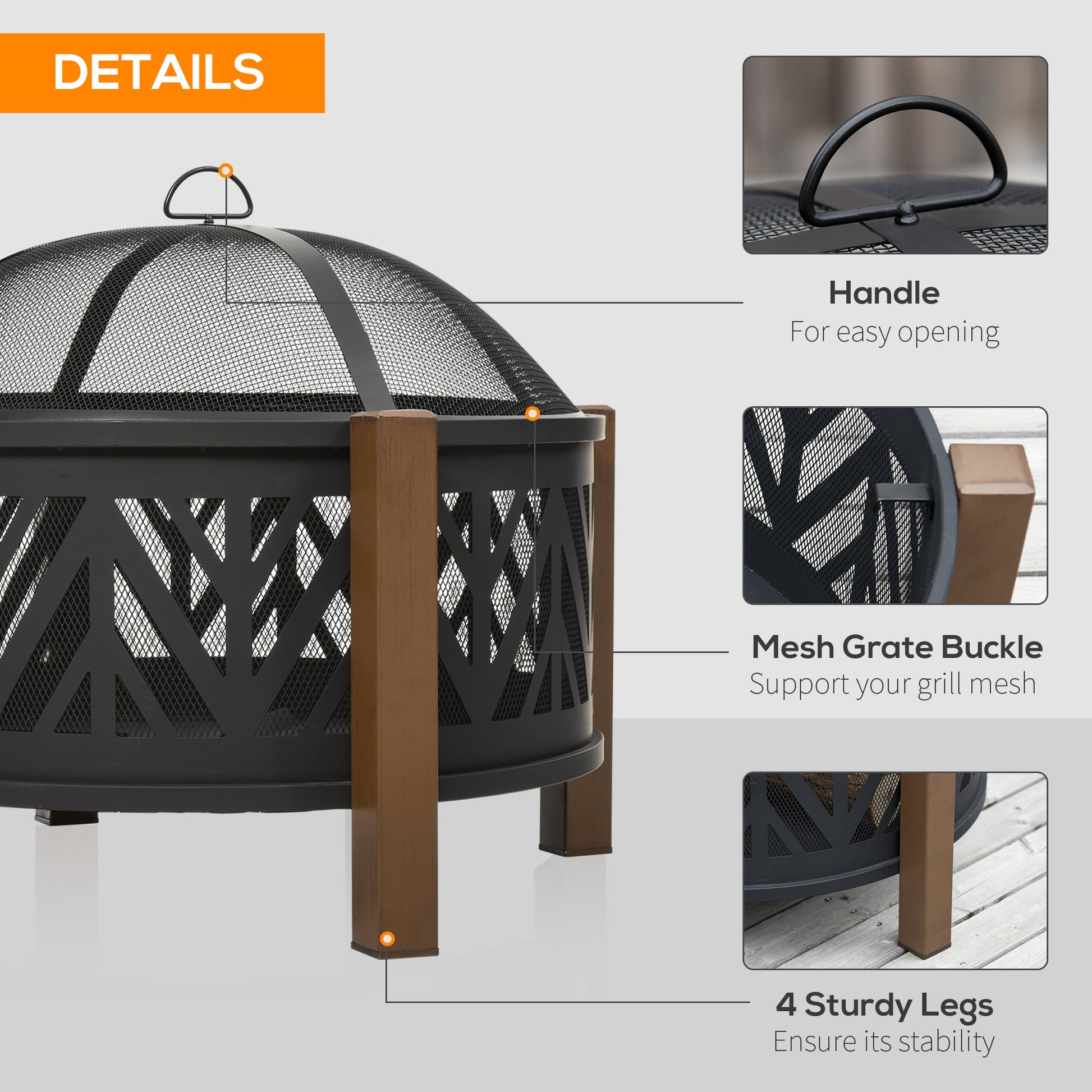 31" Outdoor Fire pit, 2-in-1 Round Fire Pit Brazier with Lid, BBQ Grill, Poker for Backyard, Camping, Bonfire, Wood Burning Stove, Black