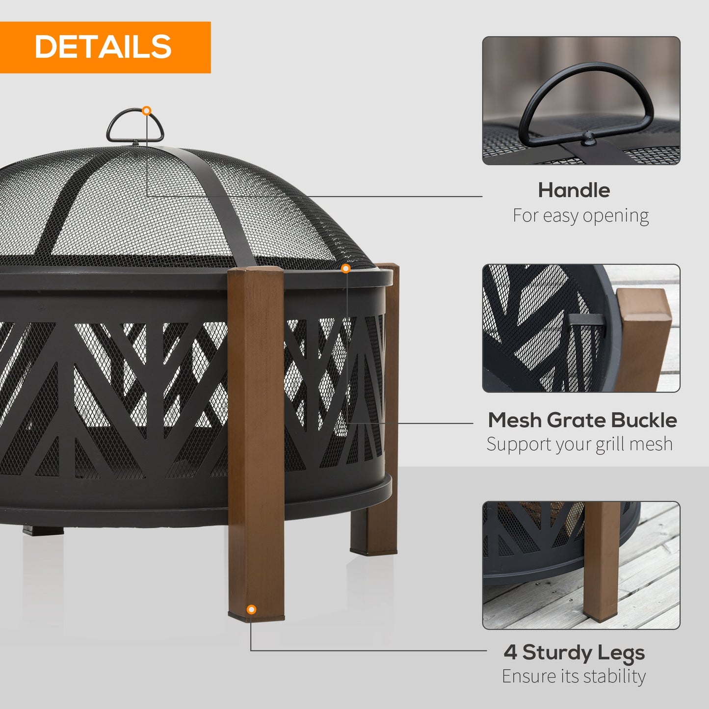 31" Outdoor Fire pit, 2-in-1 Round Fire Pit Brazier with Lid, BBQ Grill, Poker for Backyard, Camping, Bonfire, Wood Burning Stove, Black