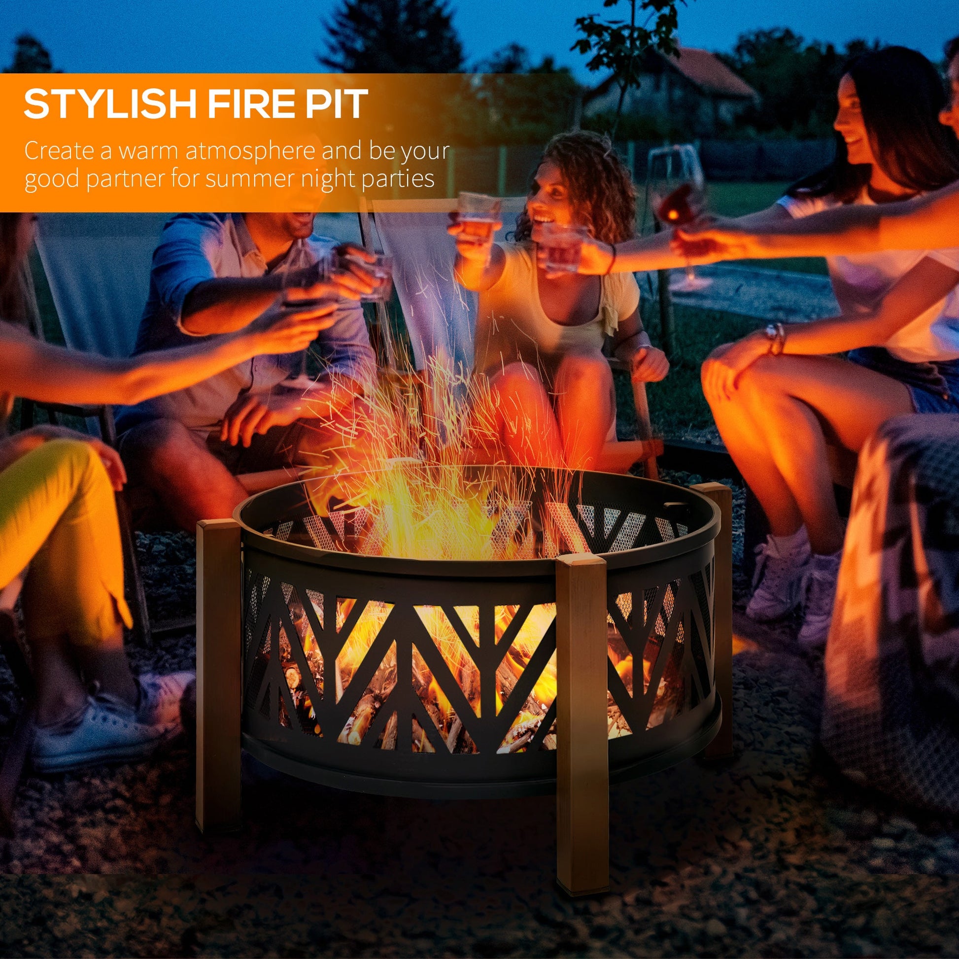 31" Outdoor Fire pit, 2-in-1 Round Fire Pit Brazier with Lid, BBQ Grill, Poker for Backyard, Camping, Bonfire, Wood Burning Stove, Black