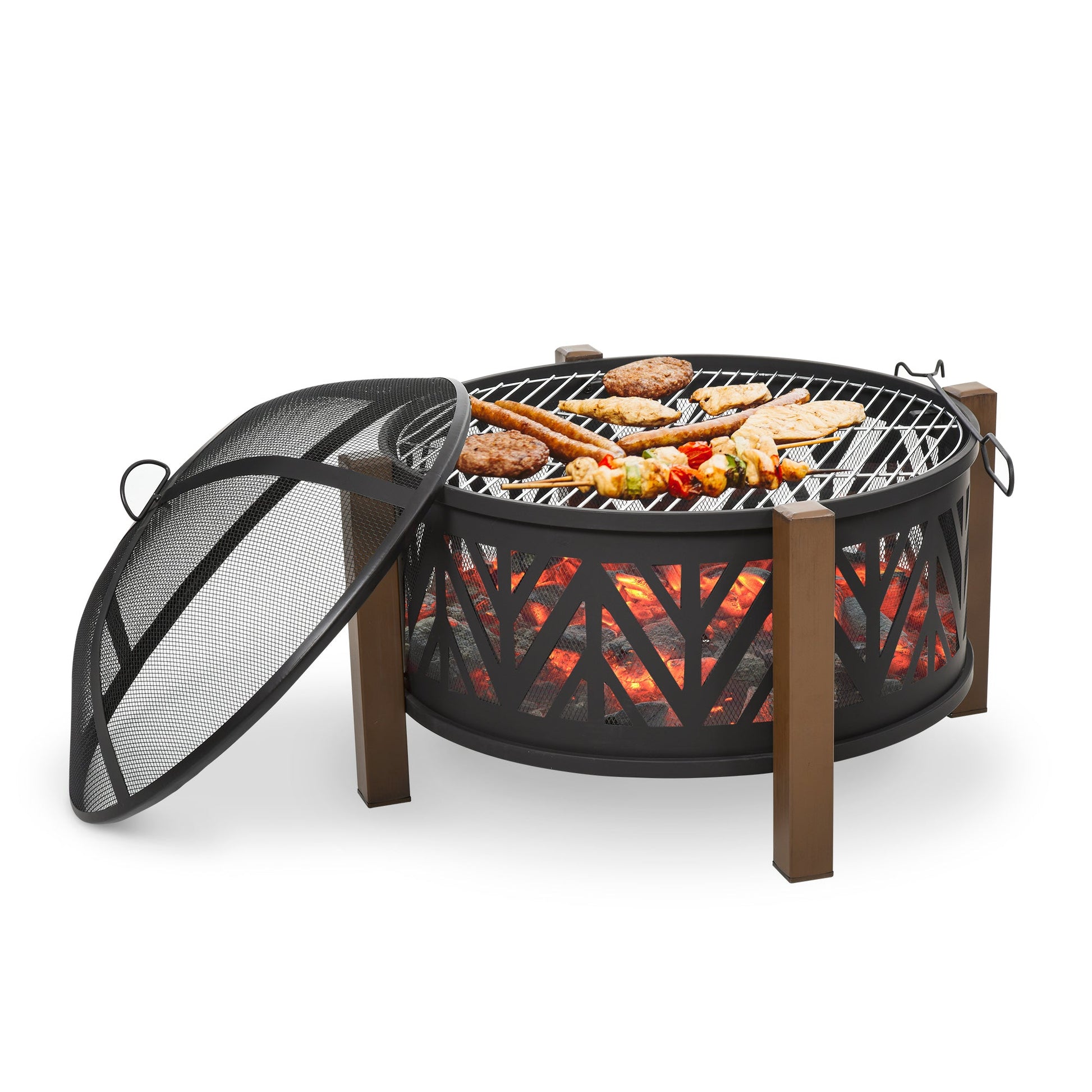 31" Outdoor Fire pit, 2-in-1 Round Fire Pit Brazier with Lid, BBQ Grill, Poker for Backyard, Camping, Bonfire, Wood Burning Stove, Black