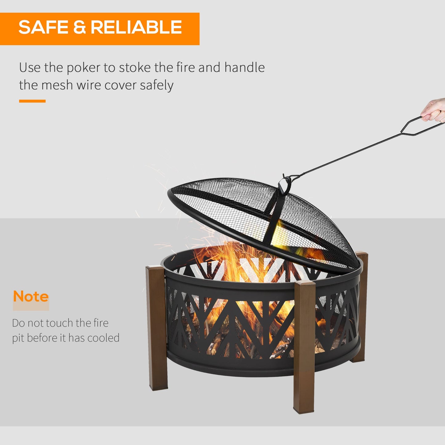 31" Outdoor Fire pit, 2-in-1 Round Fire Pit Brazier with Lid, BBQ Grill, Poker for Backyard, Camping, Bonfire, Wood Burning Stove, Black