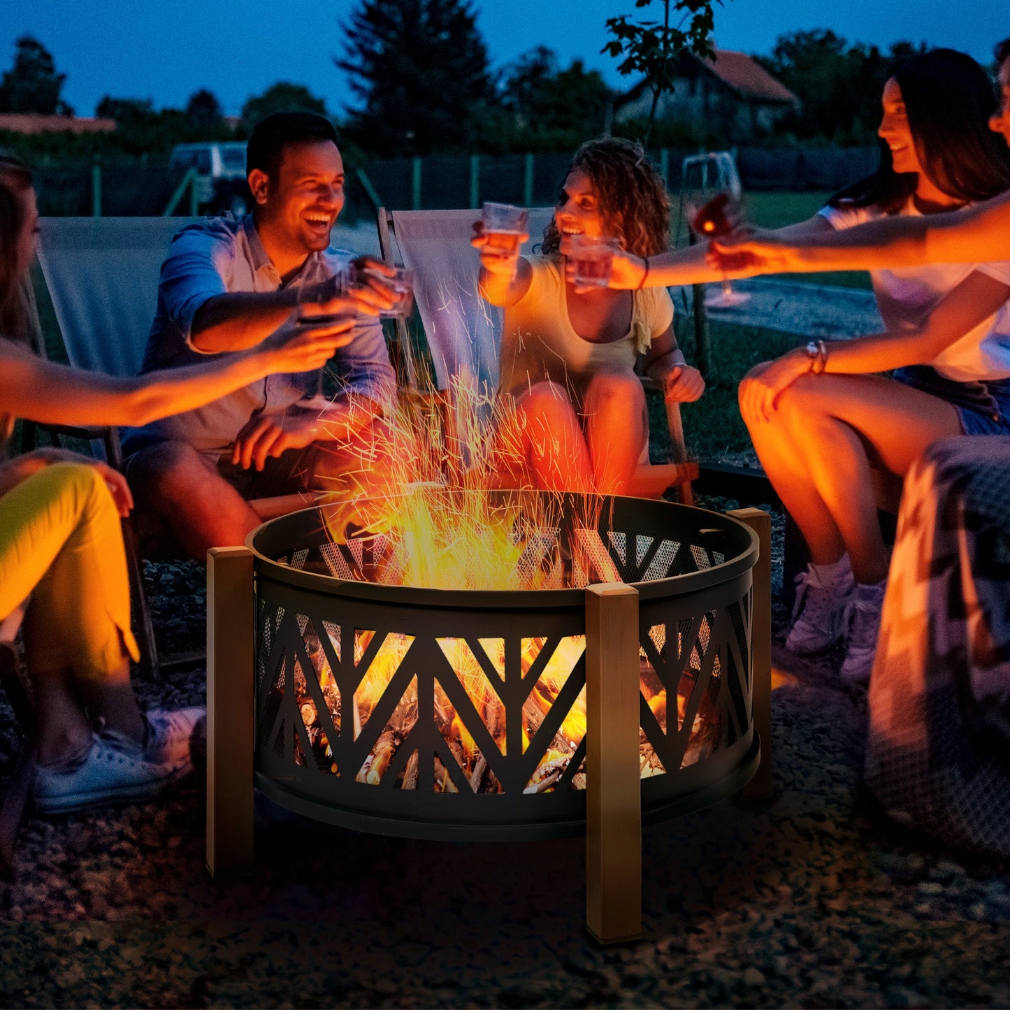 31" Outdoor Fire pit, 2-in-1 Round Fire Pit Brazier with Lid, BBQ Grill, Poker for Backyard, Camping, Bonfire, Wood Burning Stove, Black