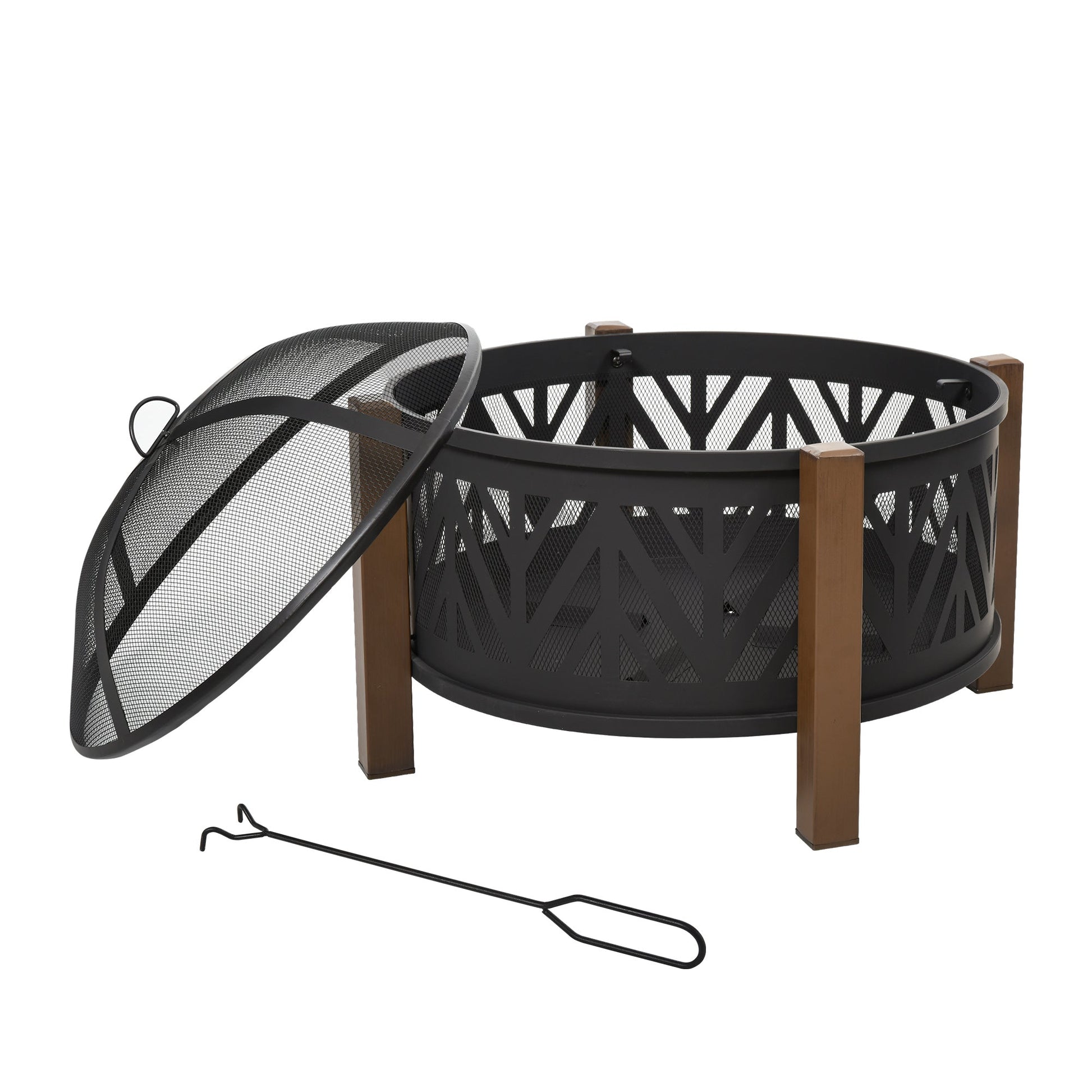 31" Outdoor Fire pit, 2-in-1 Round Fire Pit Brazier with Lid, BBQ Grill, Poker for Backyard, Camping, Bonfire, Wood Burning Stove, Black