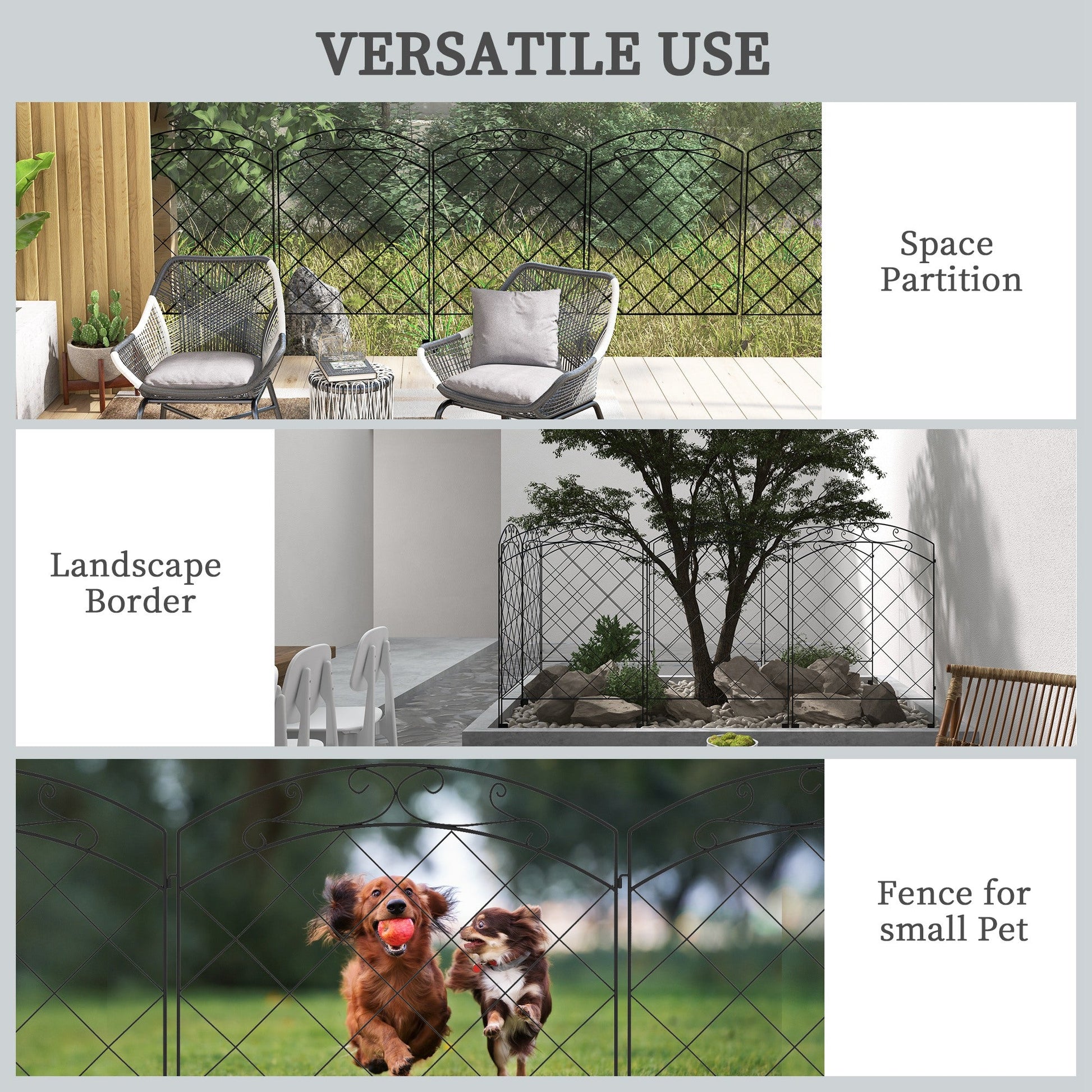 Garden Fence, 4 Pack Steel Fence Panels, 11.4' L x 43" H, Rust-Resistant Animal Barrier, Decorative Border Flower Edging for Yard, Patio, Outdoor Decor, Swirl Vines