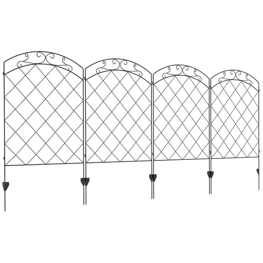 Garden Fence, 4 Pack Steel Fence Panels, 11.4' L x 43" H, Rust-Resistant Animal Barrier, Decorative Border Flower Edging for Yard, Patio, Outdoor Decor, Swirl Vines