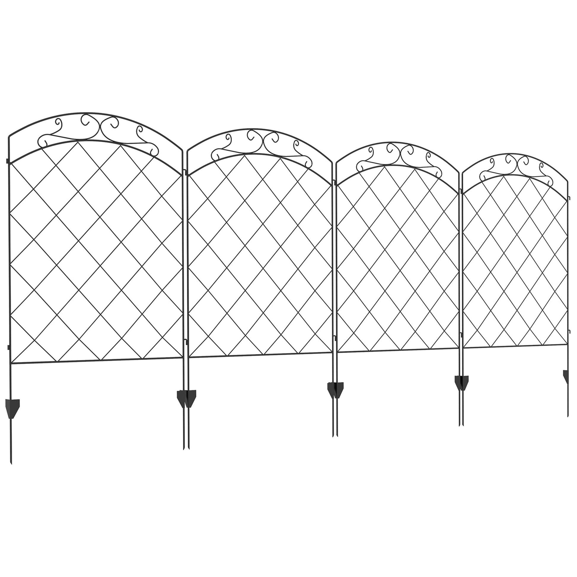Garden Fence, 4 Pack Steel Fence Panels, 11.4' L x 43" H, Rust-Resistant Animal Barrier, Decorative Border Flower Edging for Yard, Patio, Outdoor Decor, Swirl Vines