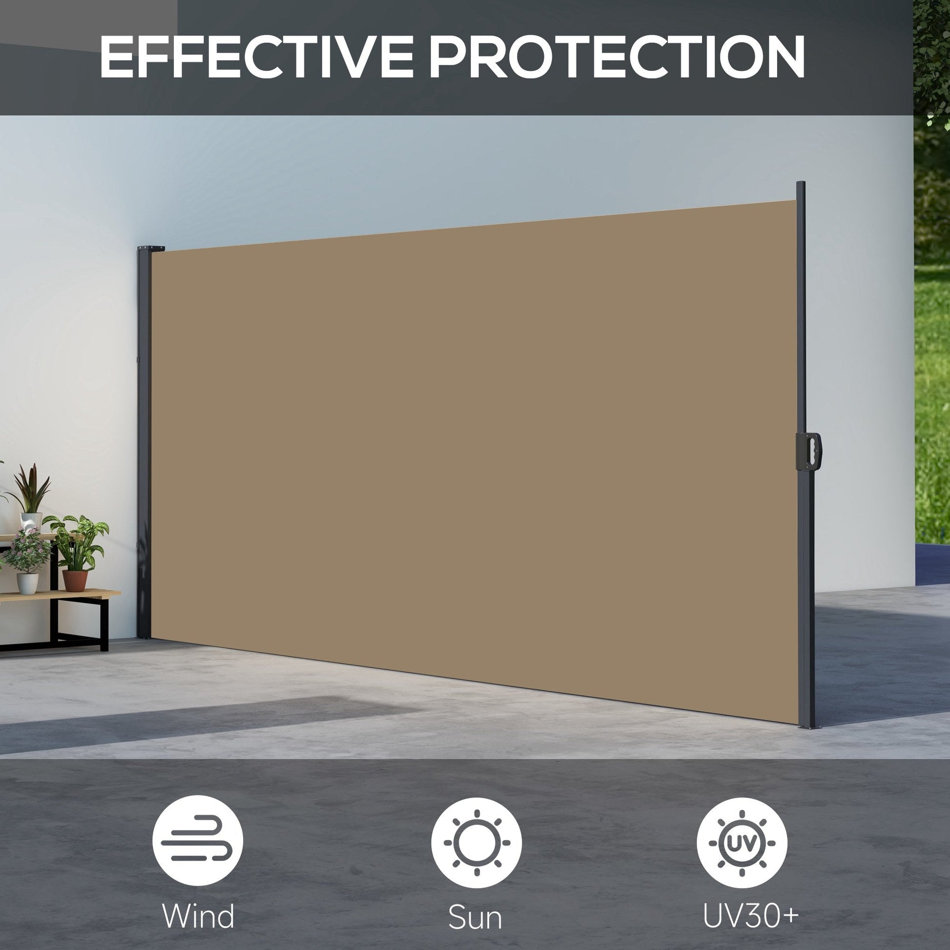 13' x 6' Retractable Side Awning, Garden Privacy Screen Divider, Full Cassette Windbreaker for Hot Tub, Balcony, Terrace, Pool, Khaki