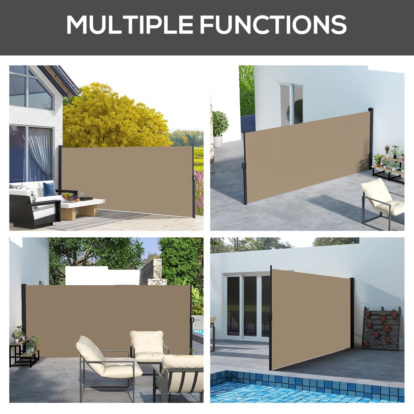 13' x 6' Retractable Side Awning, Garden Privacy Screen Divider, Full Cassette Windbreaker for Hot Tub, Balcony, Terrace, Pool, Khaki