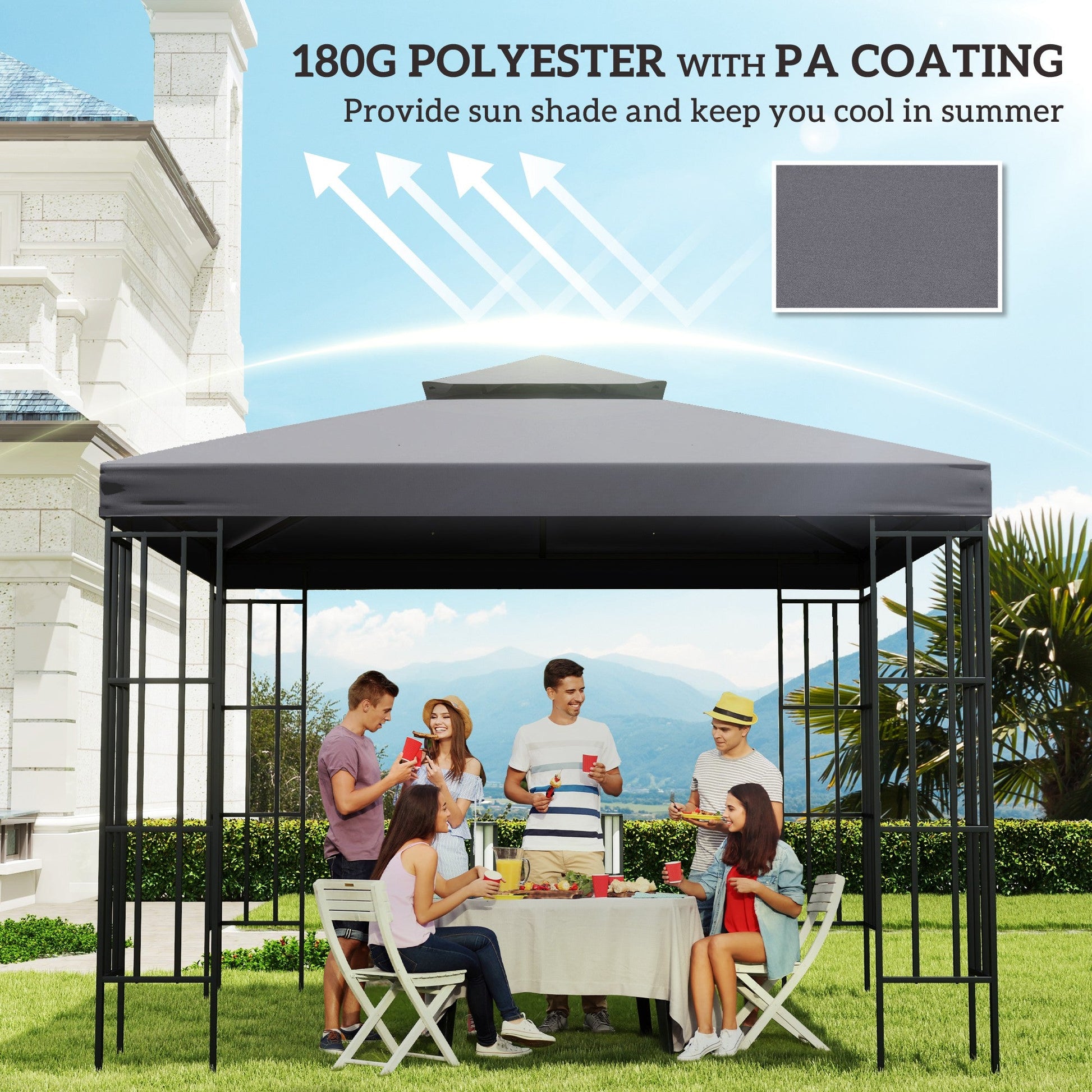 9.8' x 9.8' Square 2-Tier Gazebo Canopy Replacement Top Cover Outdoor Garden Sun Shade, Dark Grey