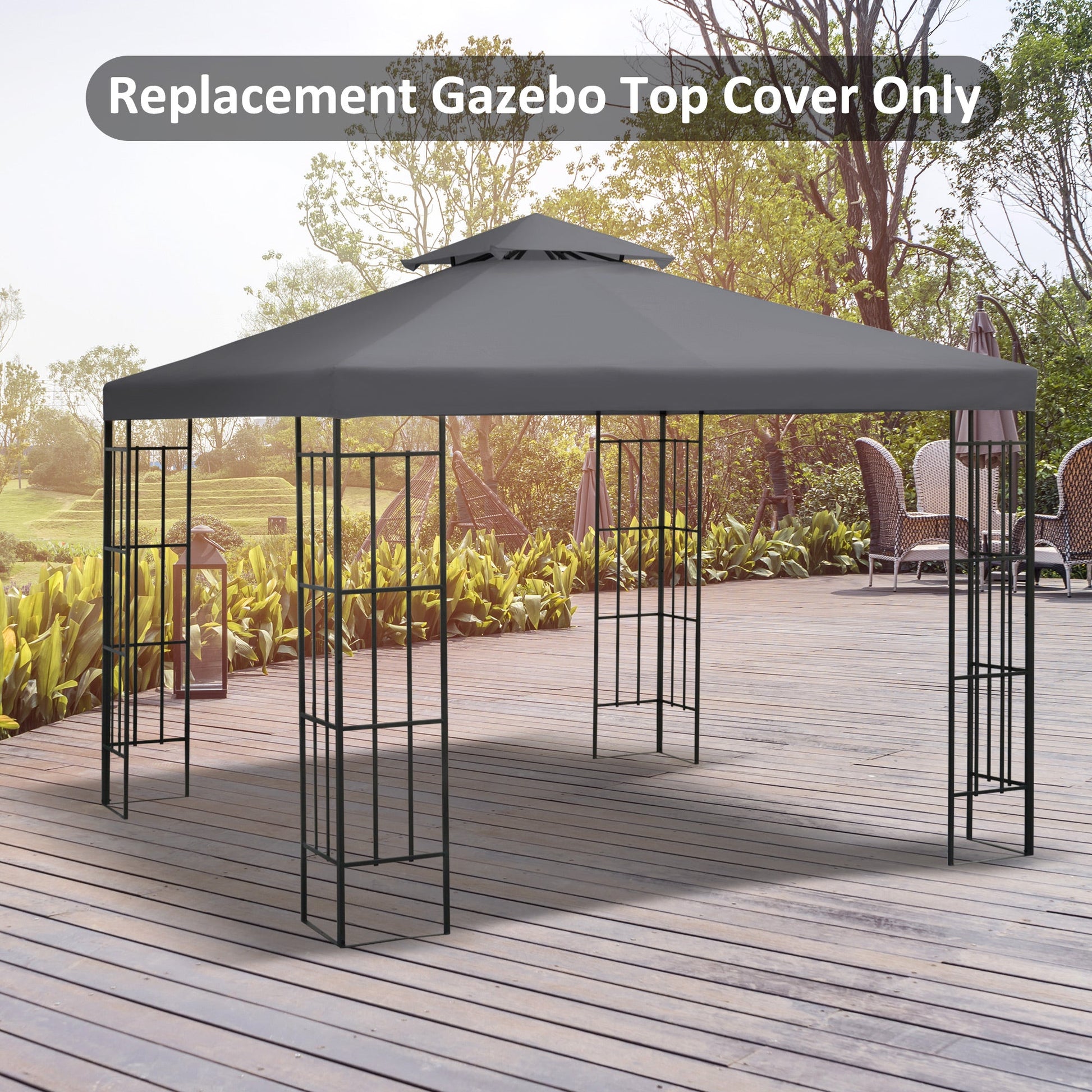 9.8' x 9.8' Square 2-Tier Gazebo Canopy Replacement Top Cover Outdoor Garden Sun Shade, Dark Grey