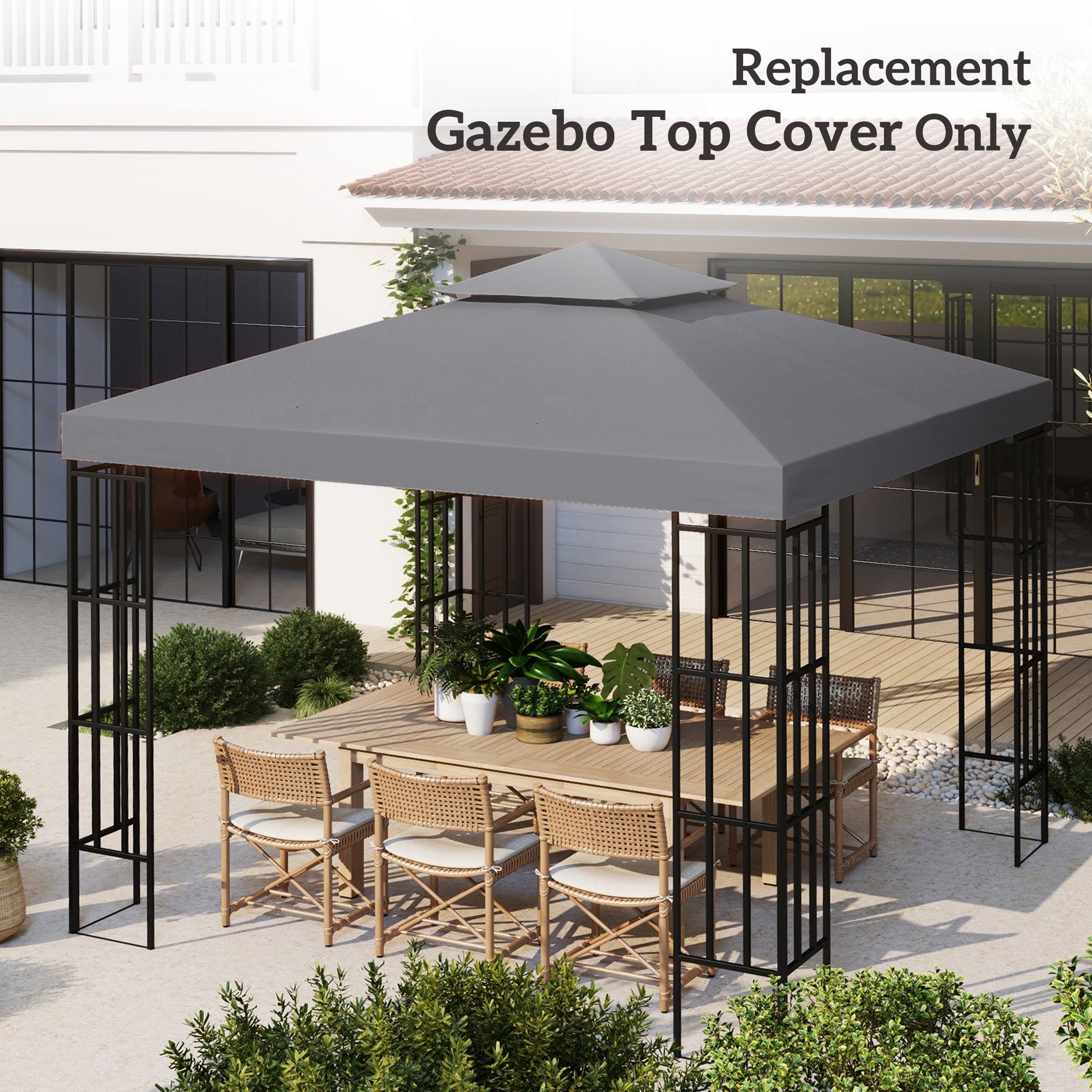9.8' x 9.8' Square 2-Tier Gazebo Canopy Replacement Top Cover Outdoor Garden Sun Shade, Dark Grey