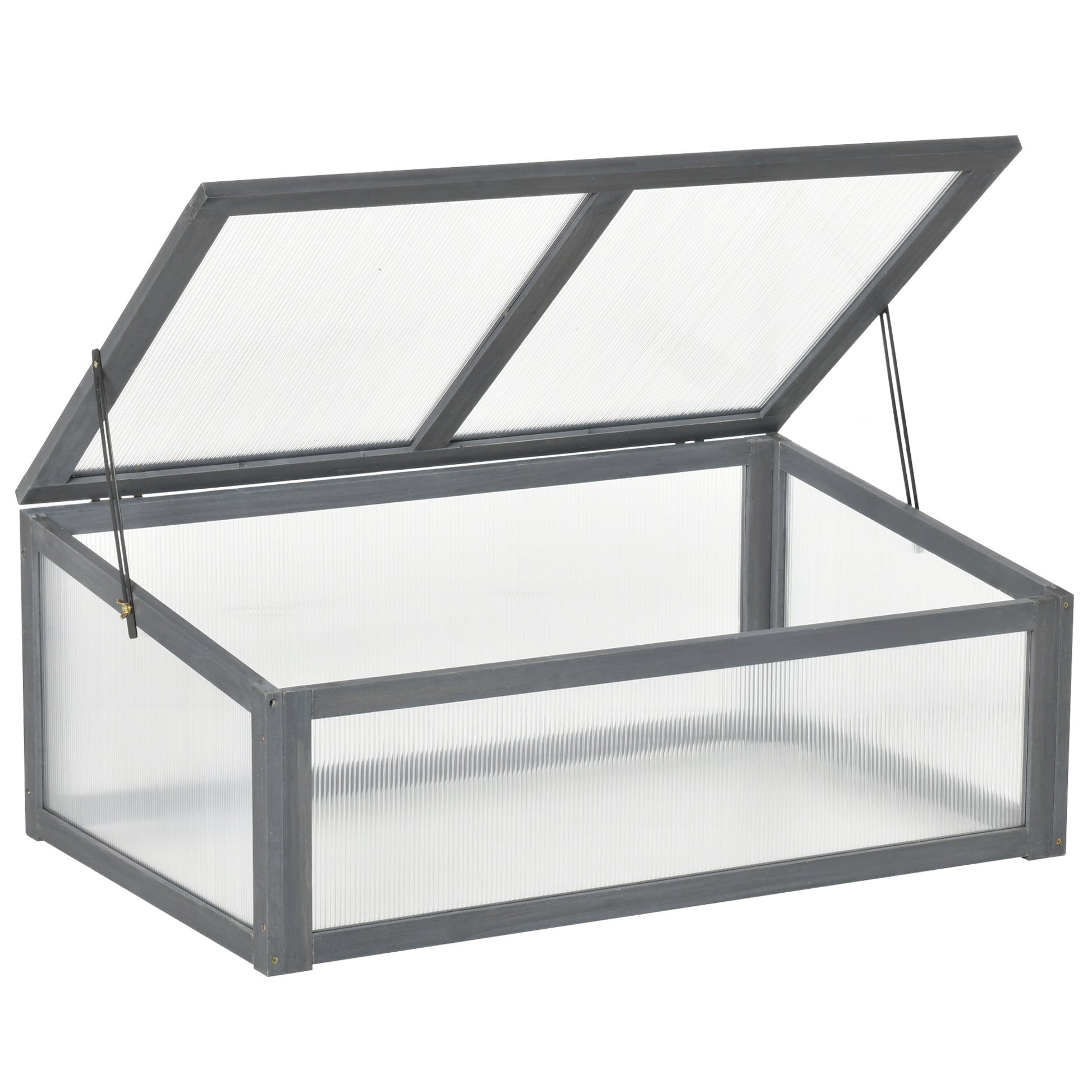 39" x 26" x 16" Wooden Cold Frame with Openable and Tilted Top Cover, Small Polycarbonate Planter Box for Flowers, Vegetables, Plants, Grey