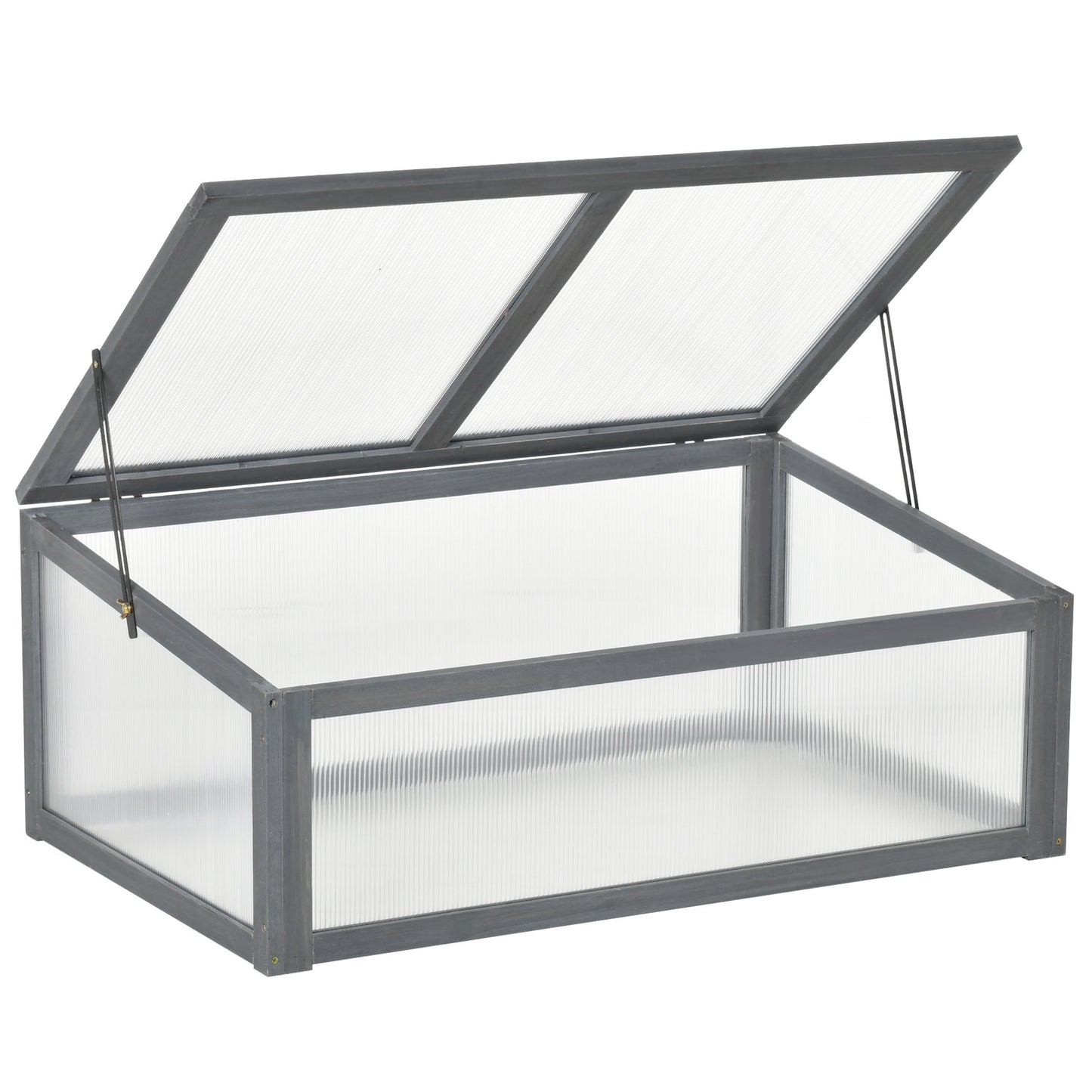 39" x 26" x 16" Wooden Cold Frame with Openable and Tilted Top Cover, Small Polycarbonate Planter Box for Flowers, Vegetables, Plants, Grey