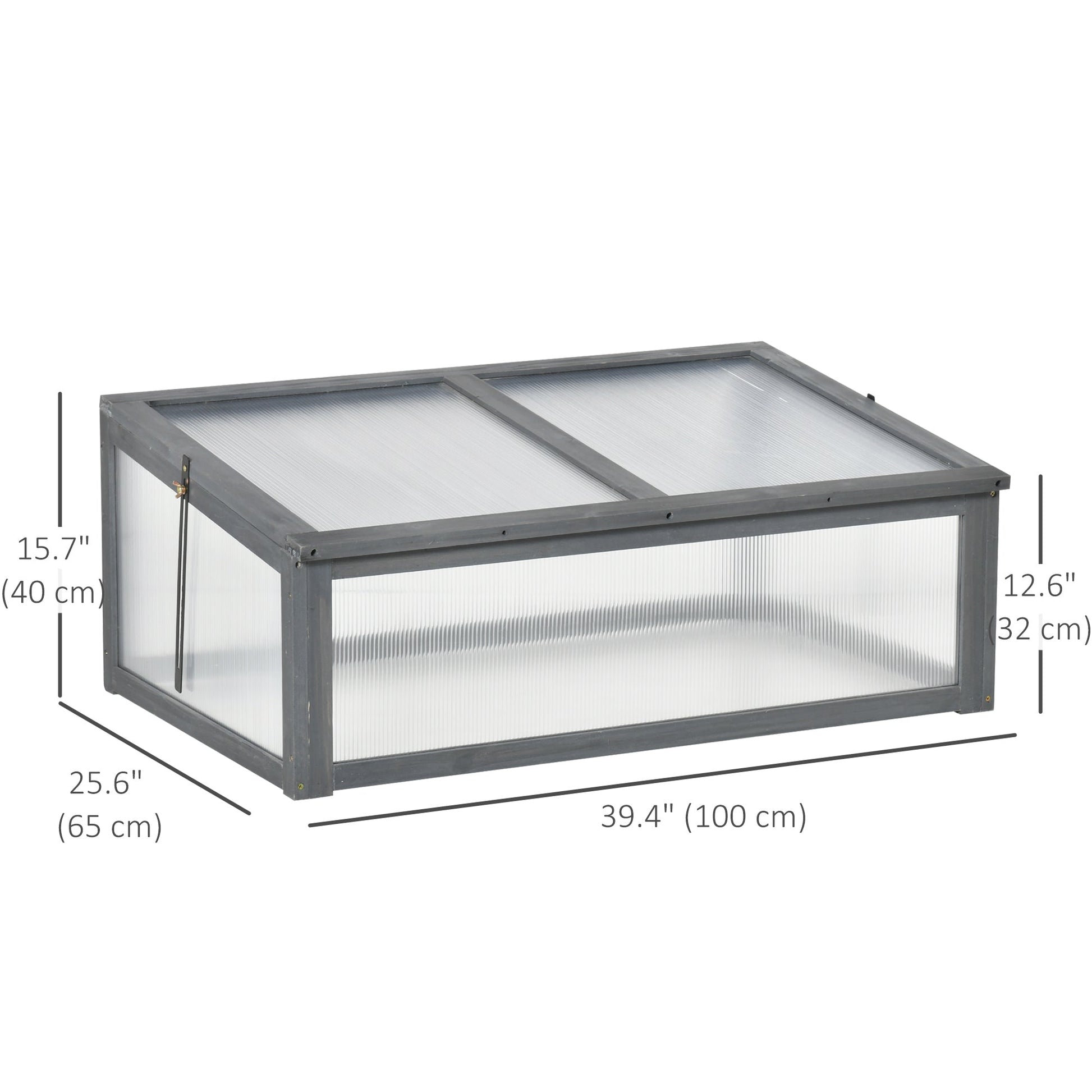 39" x 26" x 16" Wooden Cold Frame with Openable and Tilted Top Cover, Small Polycarbonate Planter Box for Flowers, Vegetables, Plants, Grey