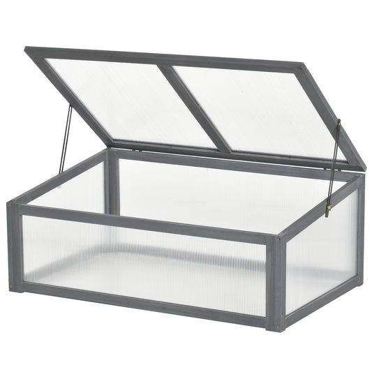 39" x 26" x 16" Wooden Cold Frame with Openable and Tilted Top Cover, Small Polycarbonate Planter Box for Flowers, Vegetables, Plants, Grey