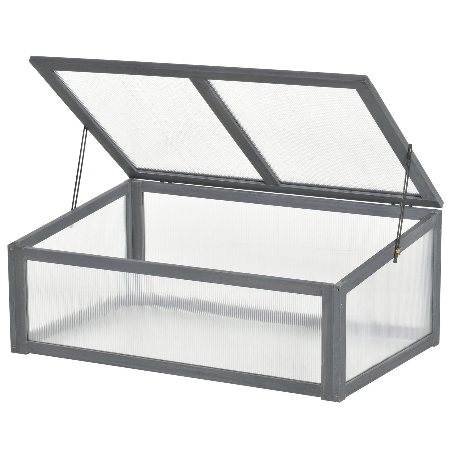 39" x 26" x 16" Wooden Cold Frame with Openable and Tilted Top Cover, Small Polycarbonate Planter Box for Flowers, Vegetables, Plants, Grey