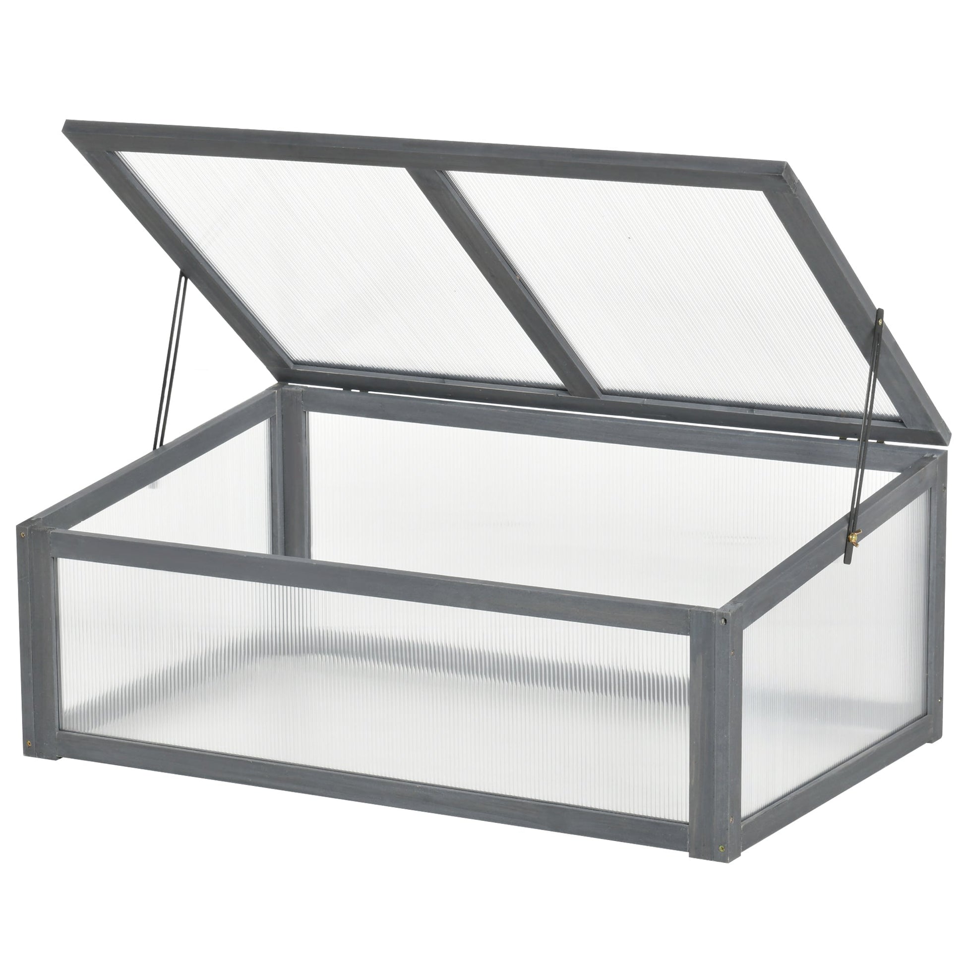 39" x 26" x 16" Wooden Cold Frame with Openable and Tilted Top Cover, Small Polycarbonate Planter Box for Flowers, Vegetables, Plants, Grey