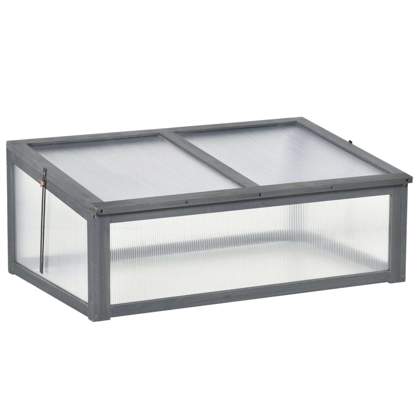 39" x 26" x 16" Wooden Cold Frame with Openable and Tilted Top Cover, Small Polycarbonate Planter Box for Flowers, Vegetables, Plants, Grey