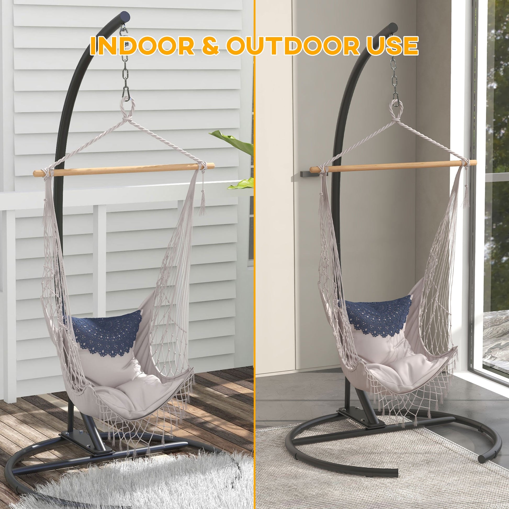 Hanging Hammock Chair Stand Only with Round Base, Heavy Duty 330 lbs. Capacity Swing Stand Only, Steel C Stand for Swing/Egg/Hammock Chair, Indoor and Outdoor, Black