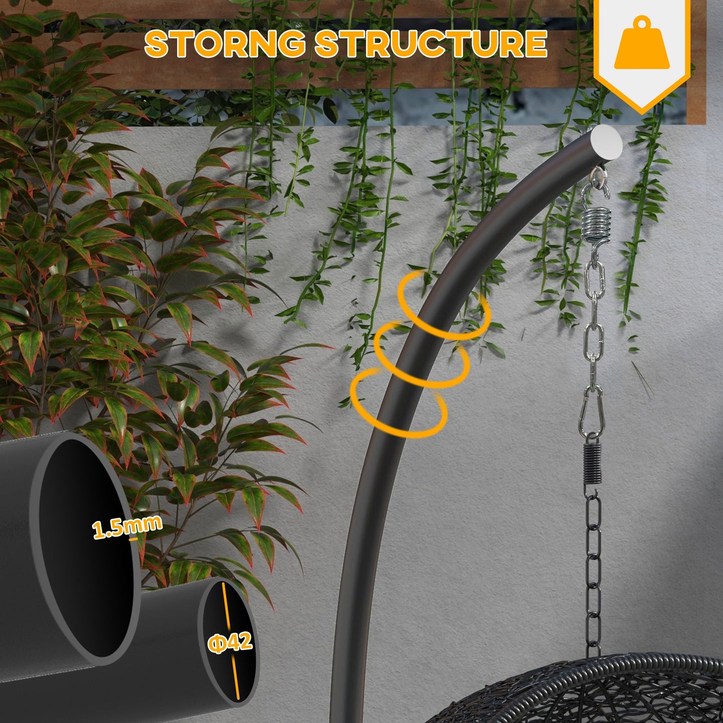 Hanging Hammock Chair Stand Only with Round Base, Heavy Duty 330 lbs. Capacity Swing Stand Only, Steel C Stand for Swing/Egg/Hammock Chair, Indoor and Outdoor, Black