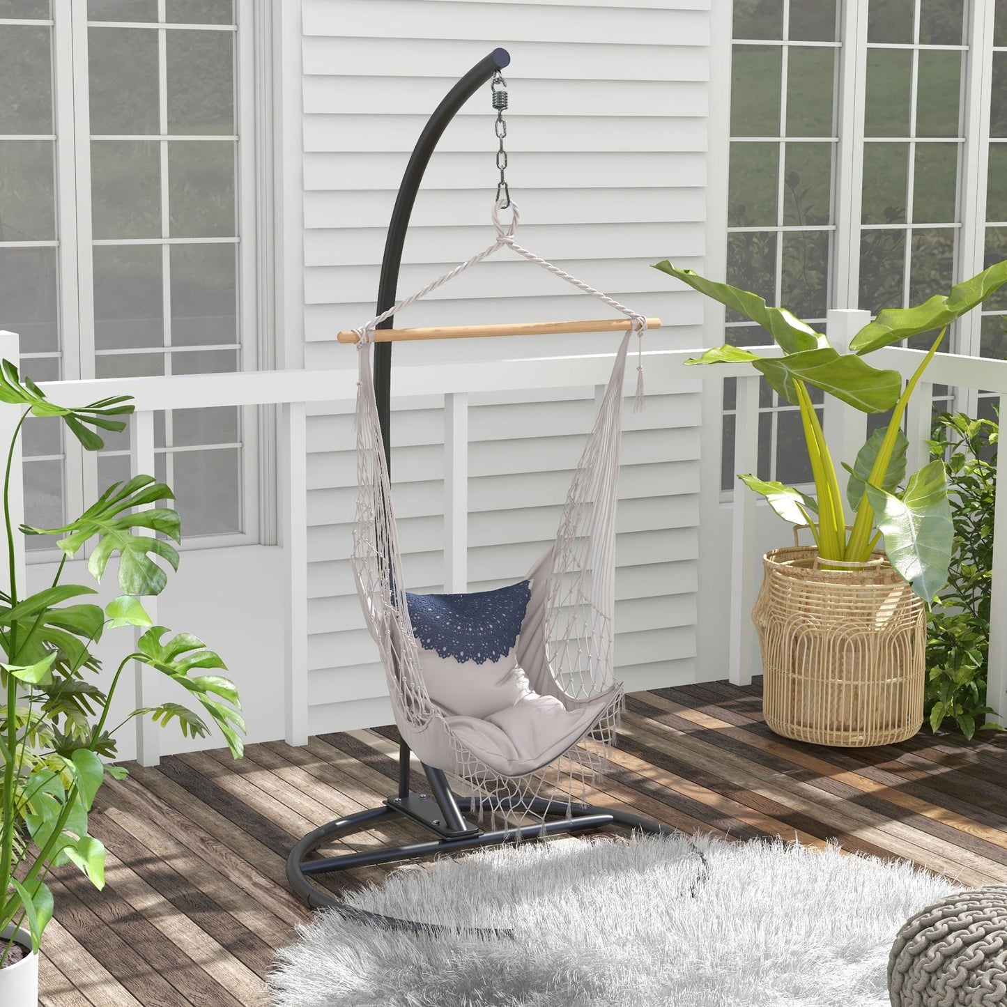 Hanging Hammock Chair Stand Only with Round Base, Heavy Duty 330 lbs. Capacity Swing Stand Only, Steel C Stand for Swing/Egg/Hammock Chair, Indoor and Outdoor, Black