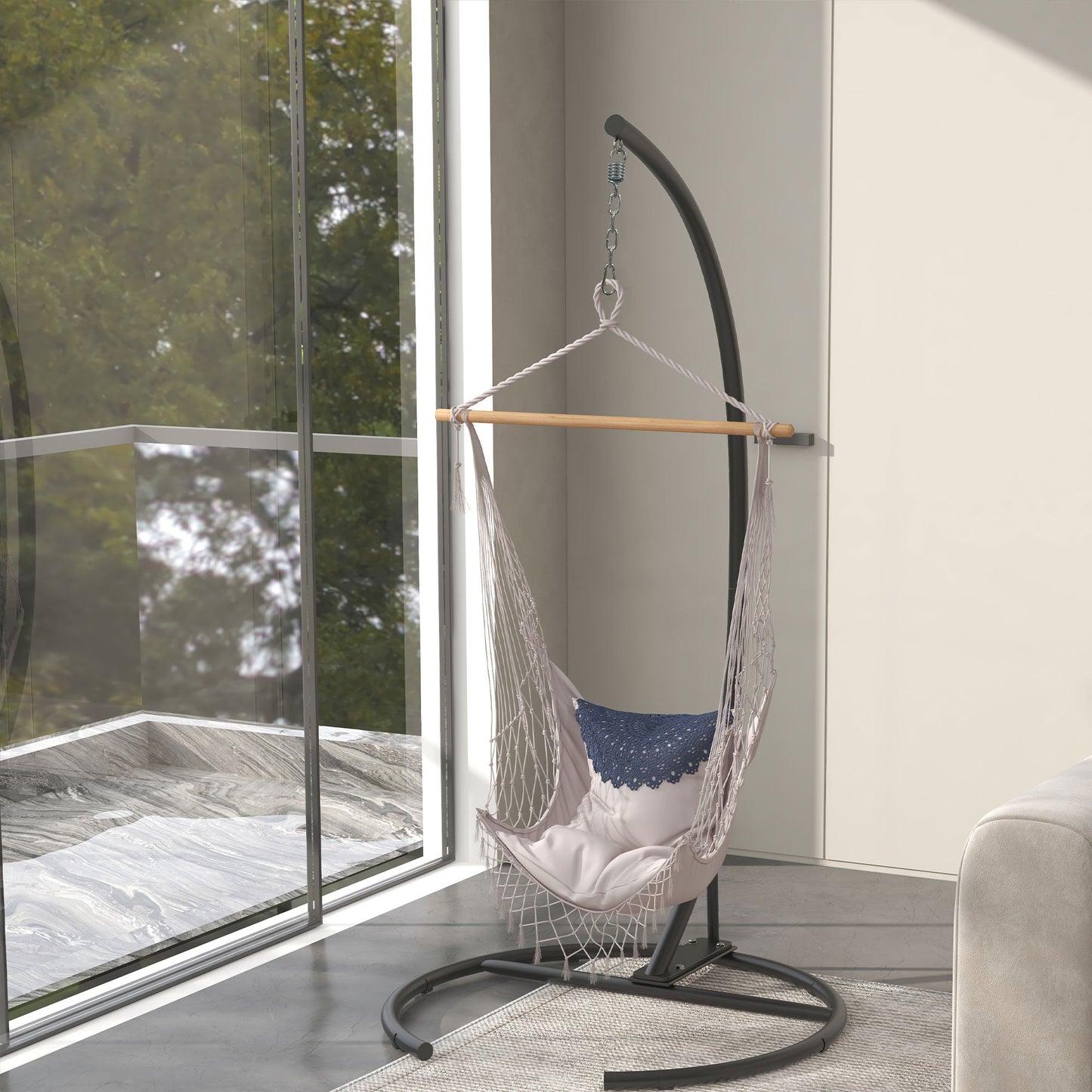 Hanging Hammock Chair Stand Only with Round Base, Heavy Duty 330 lbs. Capacity Swing Stand Only, Steel C Stand for Swing/Egg/Hammock Chair, Indoor and Outdoor, Black
