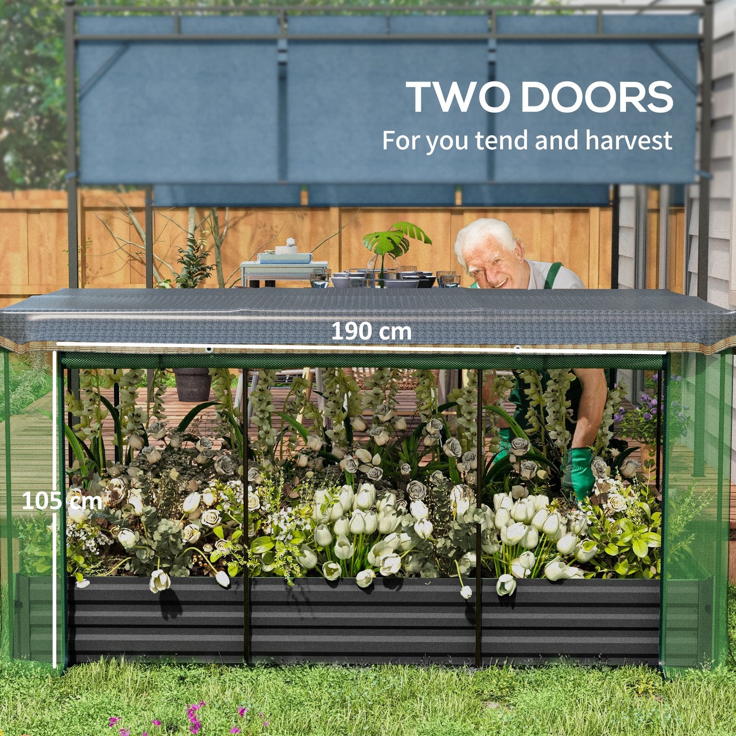 7.5 x 3.6ft Galvanized Raised Garden Bed with Cover, Metal Planter Box with Crop Cage Plant Protection Net and Shade Cloth, for Vegetables, Flowers, Herbs, Grey