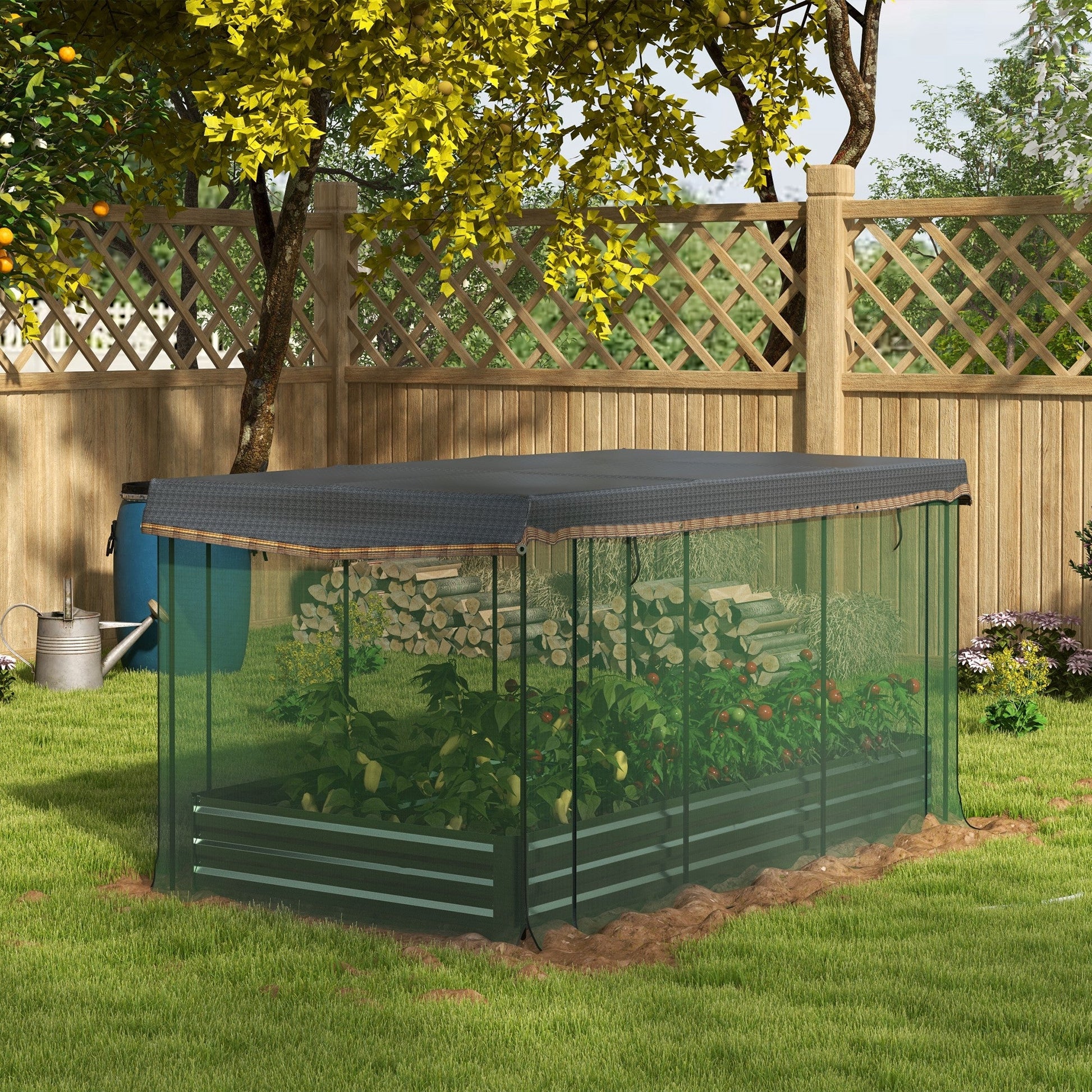 7.5 x 3.6ft Galvanized Raised Garden Bed with Cover, Metal Planter Box with Crop Cage Plant Protection Net and Shade Cloth, for Vegetables, Flowers, Herbs, Grey