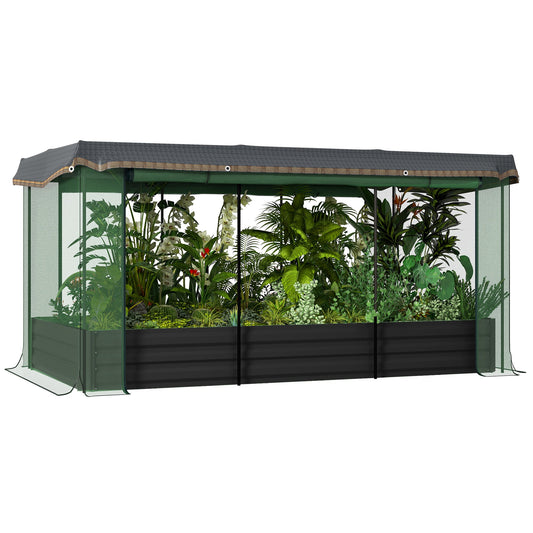 7.5 x 3.6ft Galvanized Raised Garden Bed with Cover, Metal Planter Box with Crop Cage Plant Protection Net and Shade Cloth, for Vegetables, Flowers, Herbs, Grey