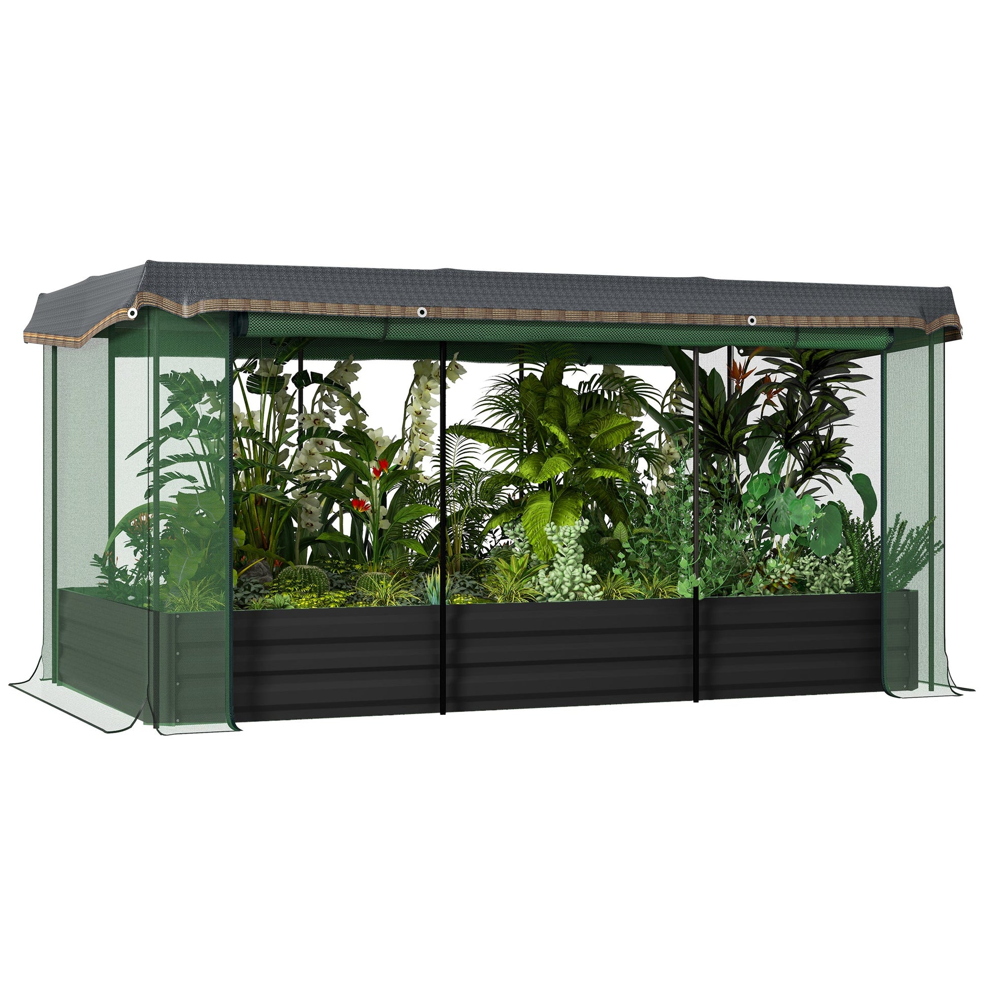 7.5 x 3.6ft Galvanized Raised Garden Bed with Cover, Metal Planter Box with Crop Cage Plant Protection Net and Shade Cloth, for Vegetables, Flowers, Herbs, Grey