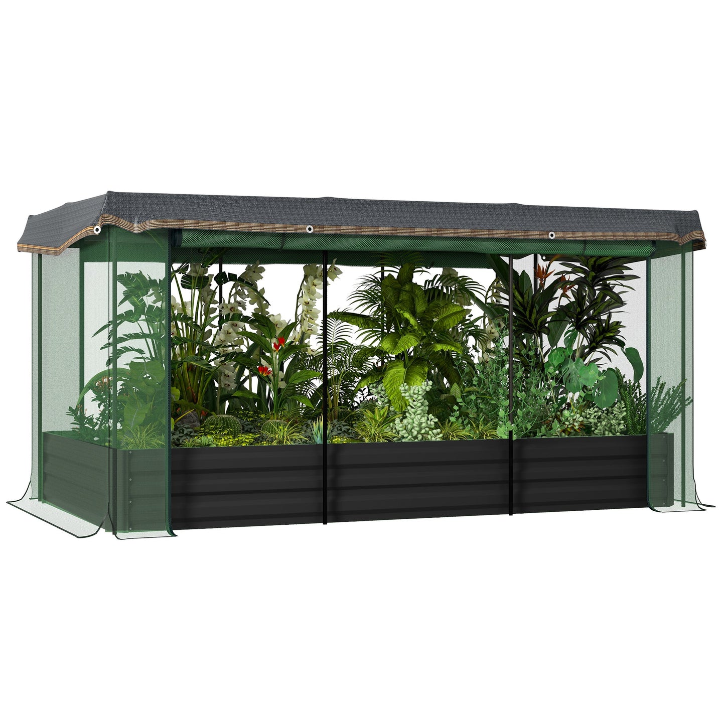 7.5 x 3.6ft Galvanized Raised Garden Bed with Cover, Metal Planter Box with Crop Cage Plant Protection Net and Shade Cloth, for Vegetables, Flowers, Herbs, Grey
