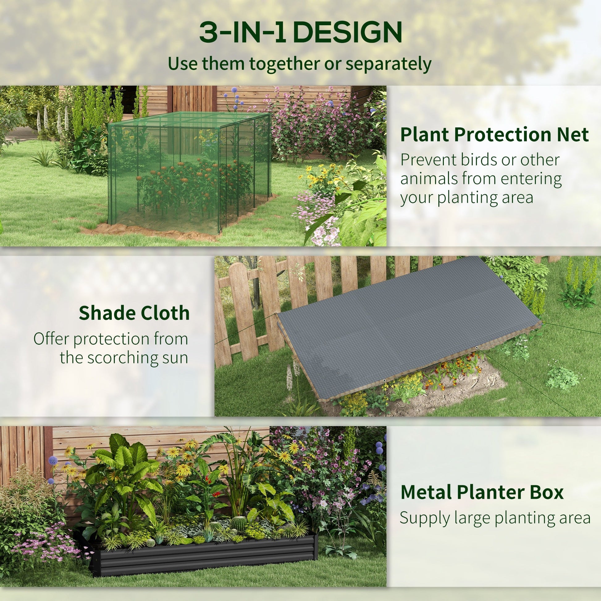 7.5 x 3.6ft Galvanized Raised Garden Bed with Cover, Metal Planter Box with Crop Cage Plant Protection Net and Shade Cloth, for Vegetables, Flowers, Herbs, Grey