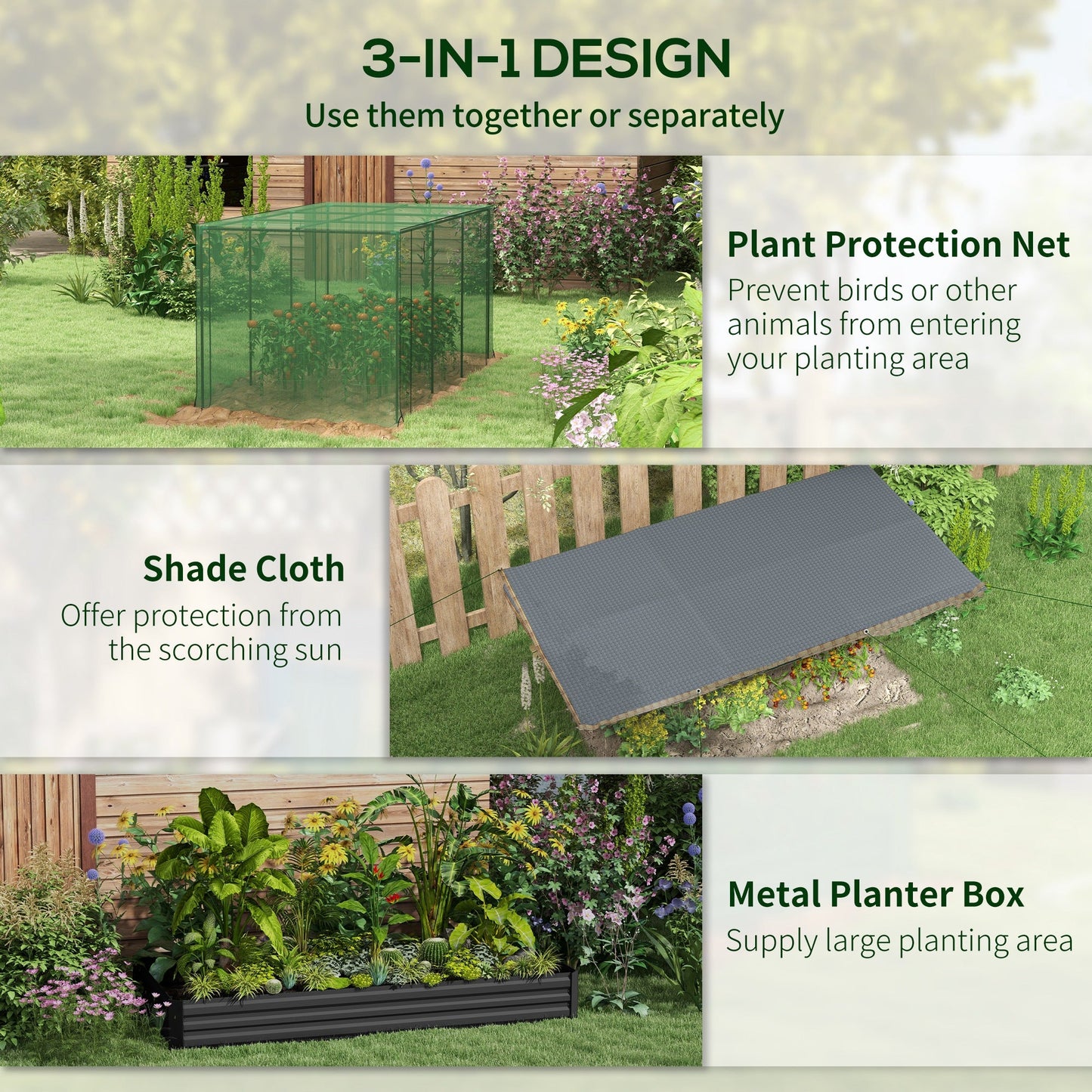 7.5 x 3.6ft Galvanized Raised Garden Bed with Cover, Metal Planter Box with Crop Cage Plant Protection Net and Shade Cloth, for Vegetables, Flowers, Herbs, Grey