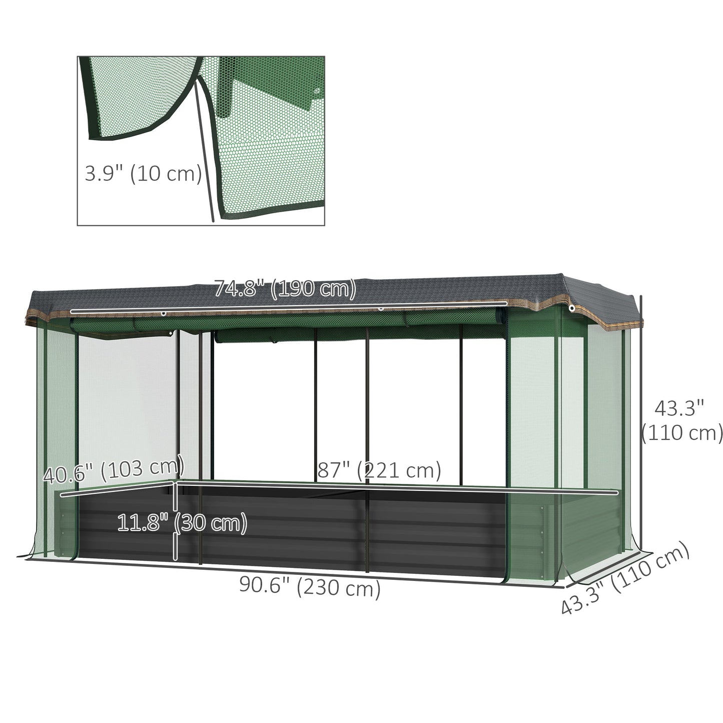 7.5 x 3.6ft Galvanized Raised Garden Bed with Cover, Metal Planter Box with Crop Cage Plant Protection Net and Shade Cloth, for Vegetables, Flowers, Herbs, Grey
