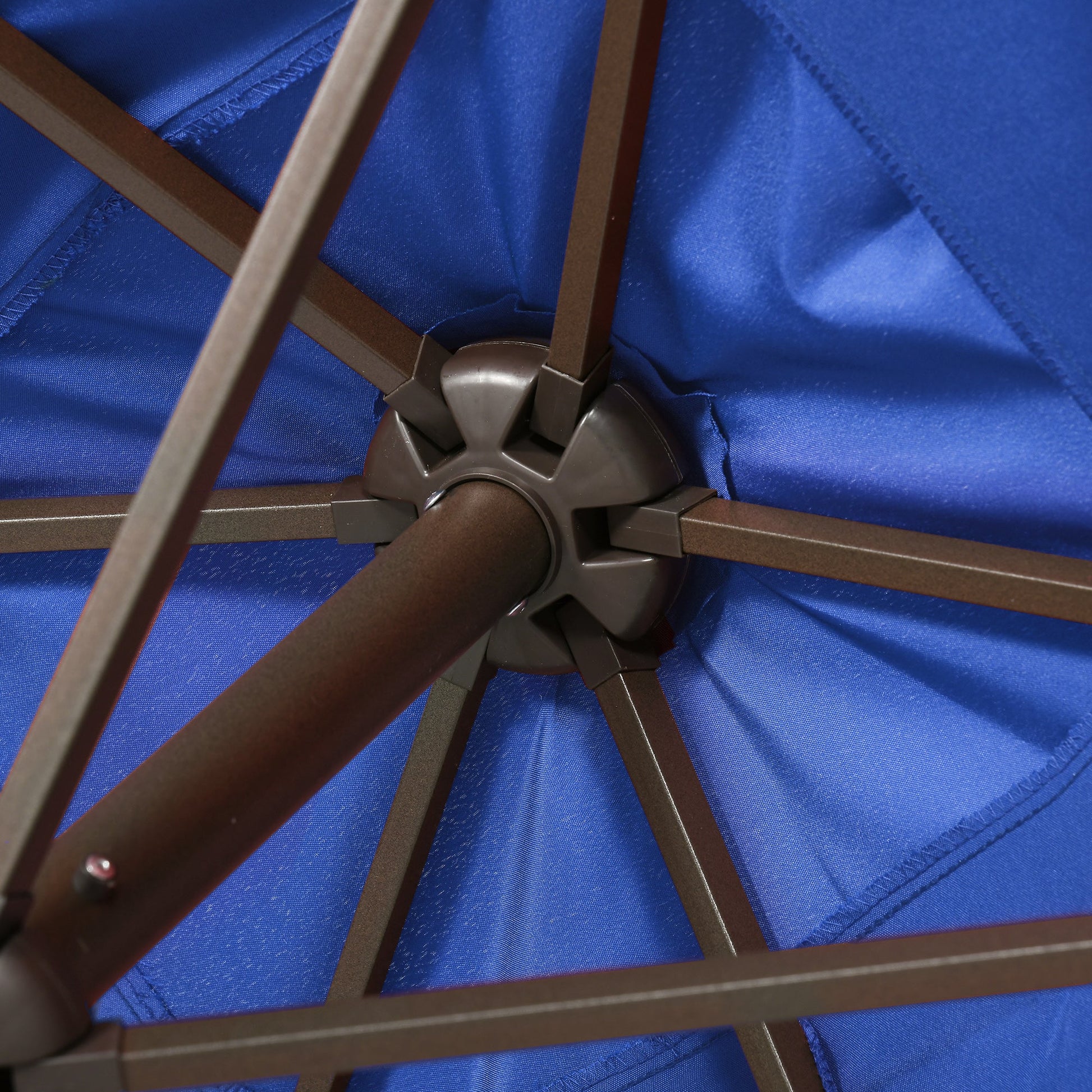 6.5x10ft Patio Umbrella Rectangle Solar Powered Tilt Aluminum Outdoor Market Parasol with LEDs Crank (Dark Blue)
