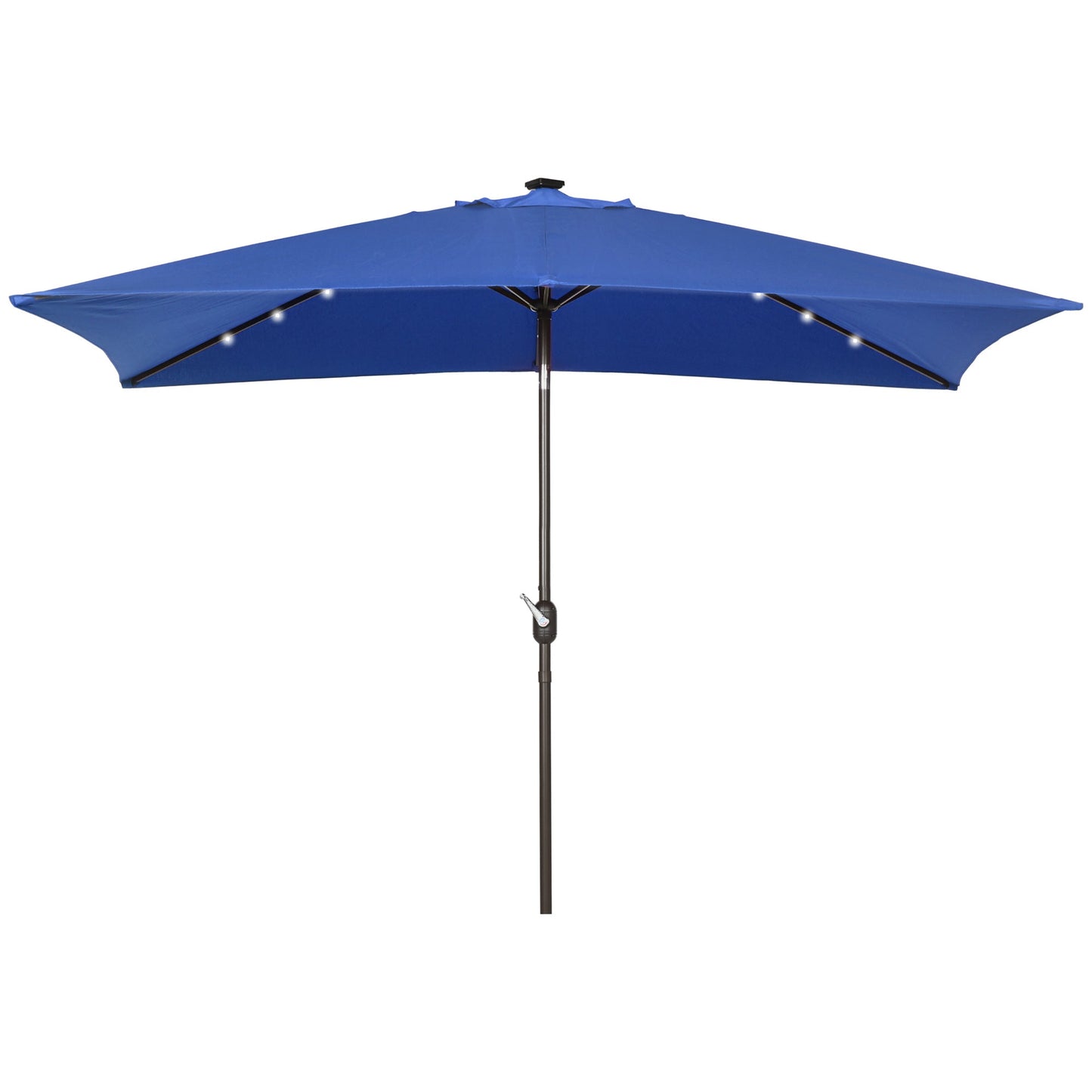 6.5x10ft Patio Umbrella Rectangle Solar Powered Tilt Aluminum Outdoor Market Parasol with LEDs Crank (Dark Blue)