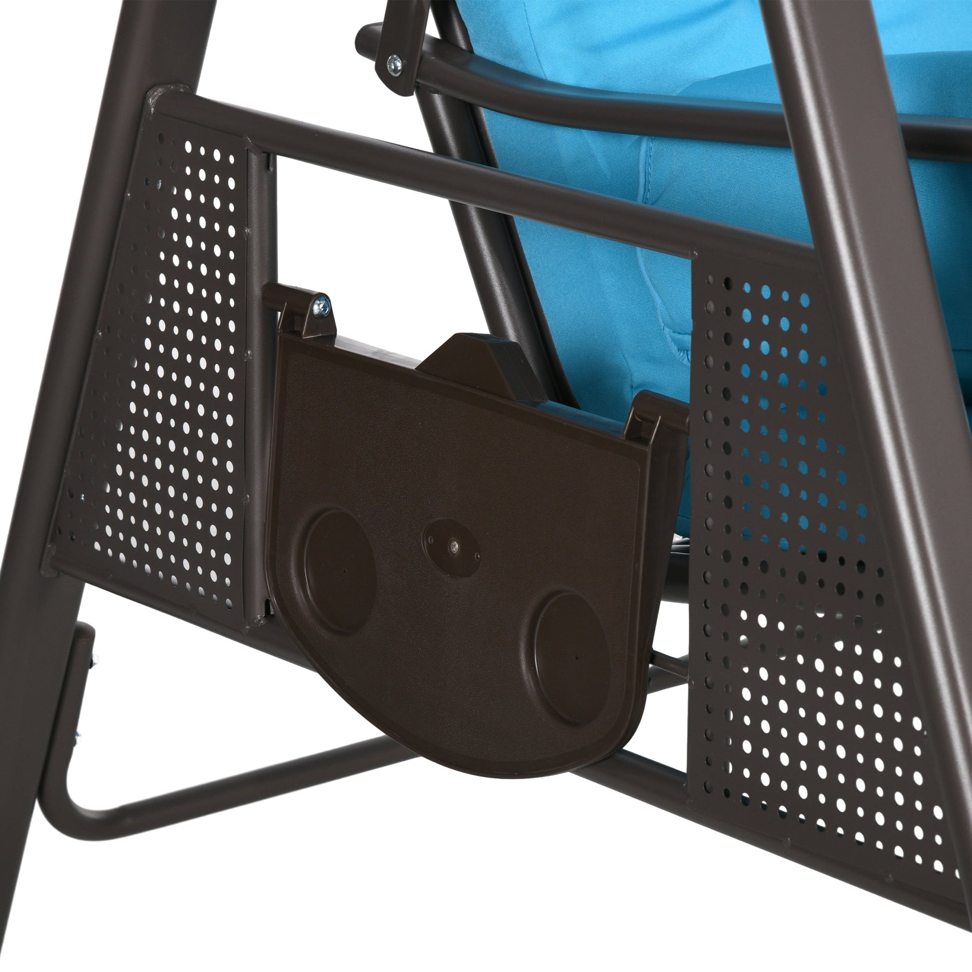 3 Seater Porch Swing Heavy Duty Outdoor Swing Chair Outdoor Lounge Hammock Cushioned Seat w/ Tilt Canopy, Light Blue