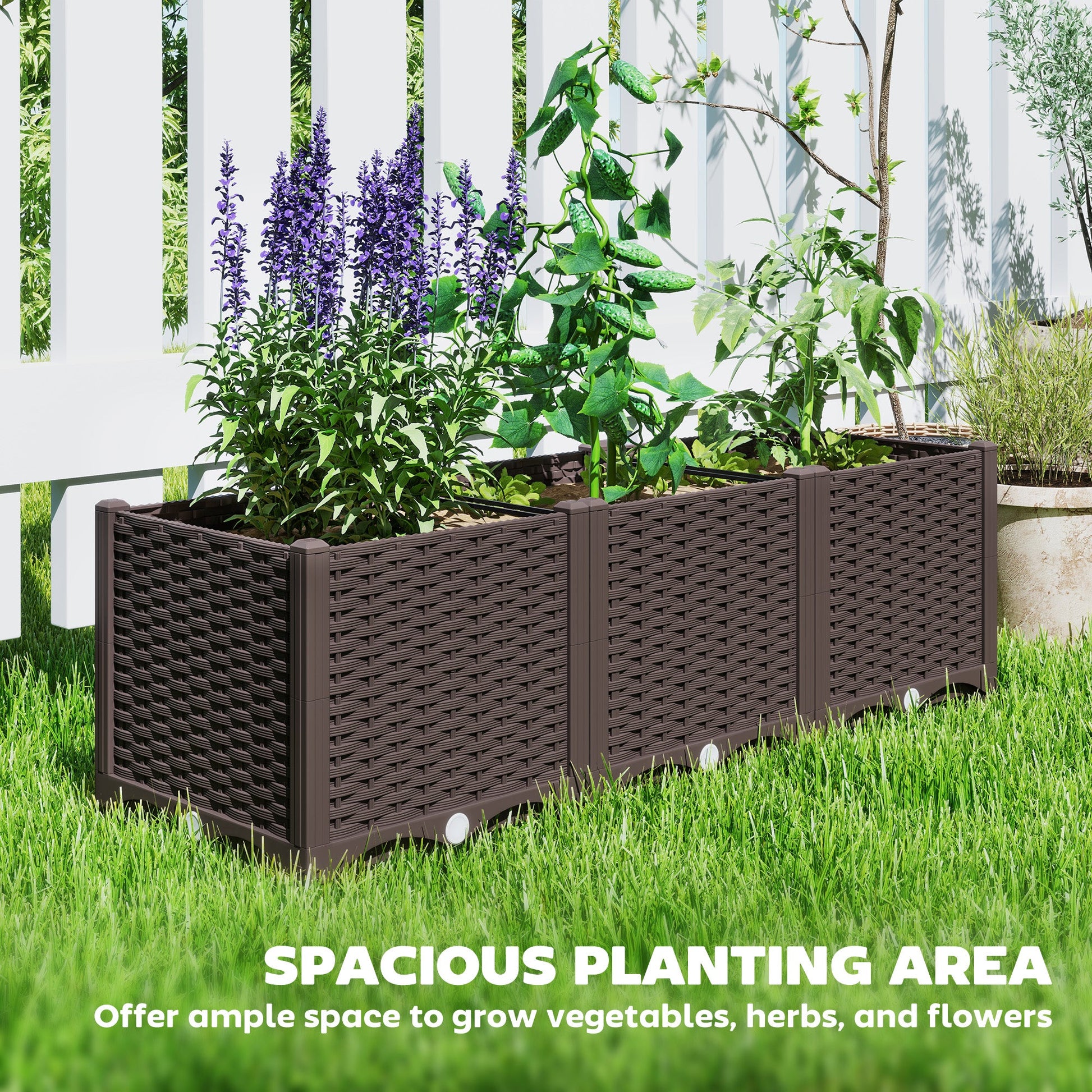 Plastic Raised Garden Bed, Outdoor Planter Box with Drainage Holes for Garden, Patio, Balcony, Deck, 47.2" x 15.7" x 14.6", Brown