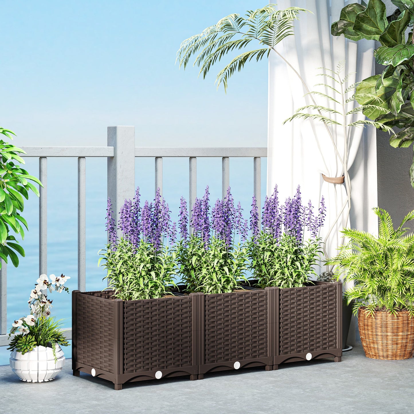 Plastic Raised Garden Bed, Outdoor Planter Box with Drainage Holes for Garden, Patio, Balcony, Deck, 47.2" x 15.7" x 14.6", Brown