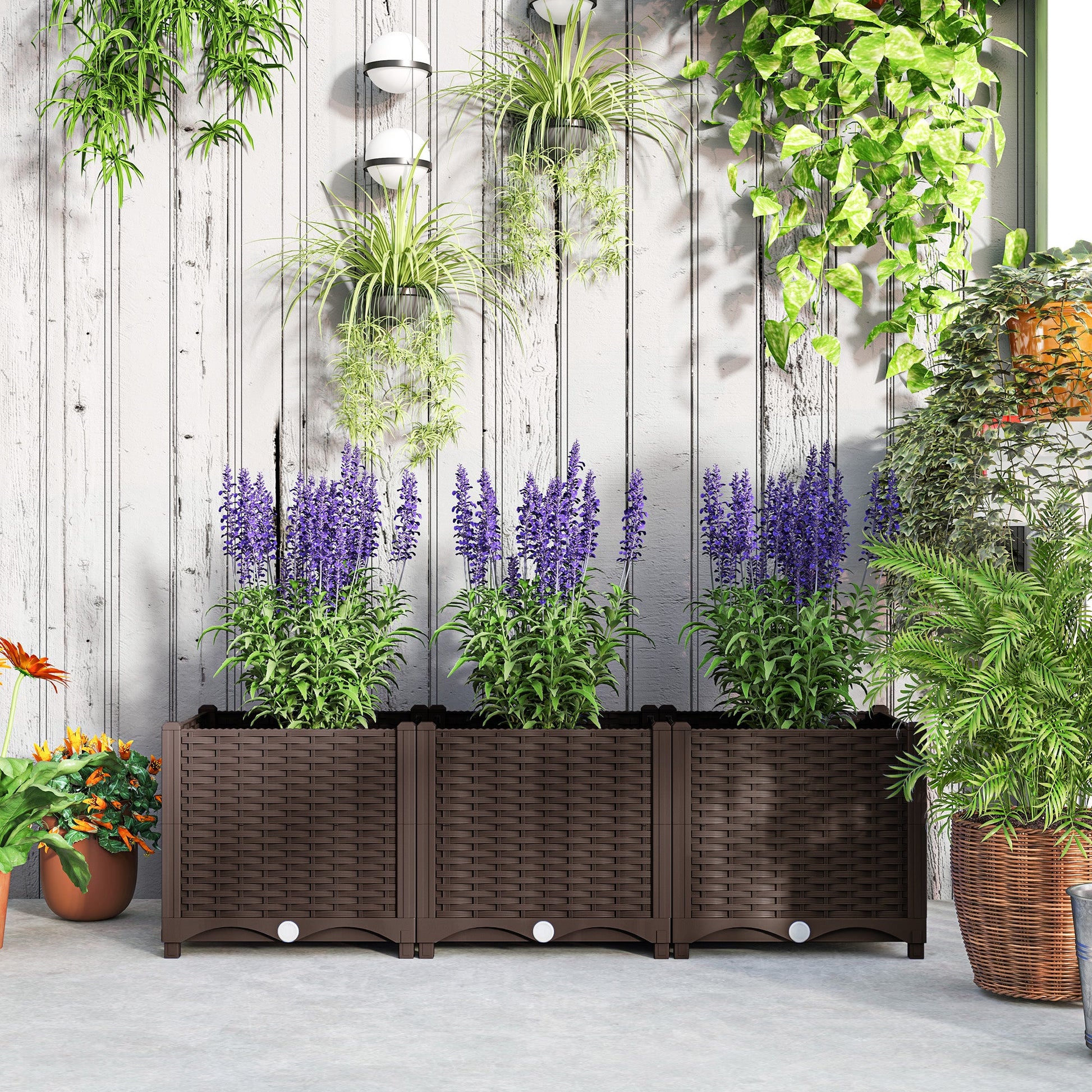 Plastic Raised Garden Bed, Outdoor Planter Box with Drainage Holes for Garden, Patio, Balcony, Deck, 47.2" x 15.7" x 14.6", Brown
